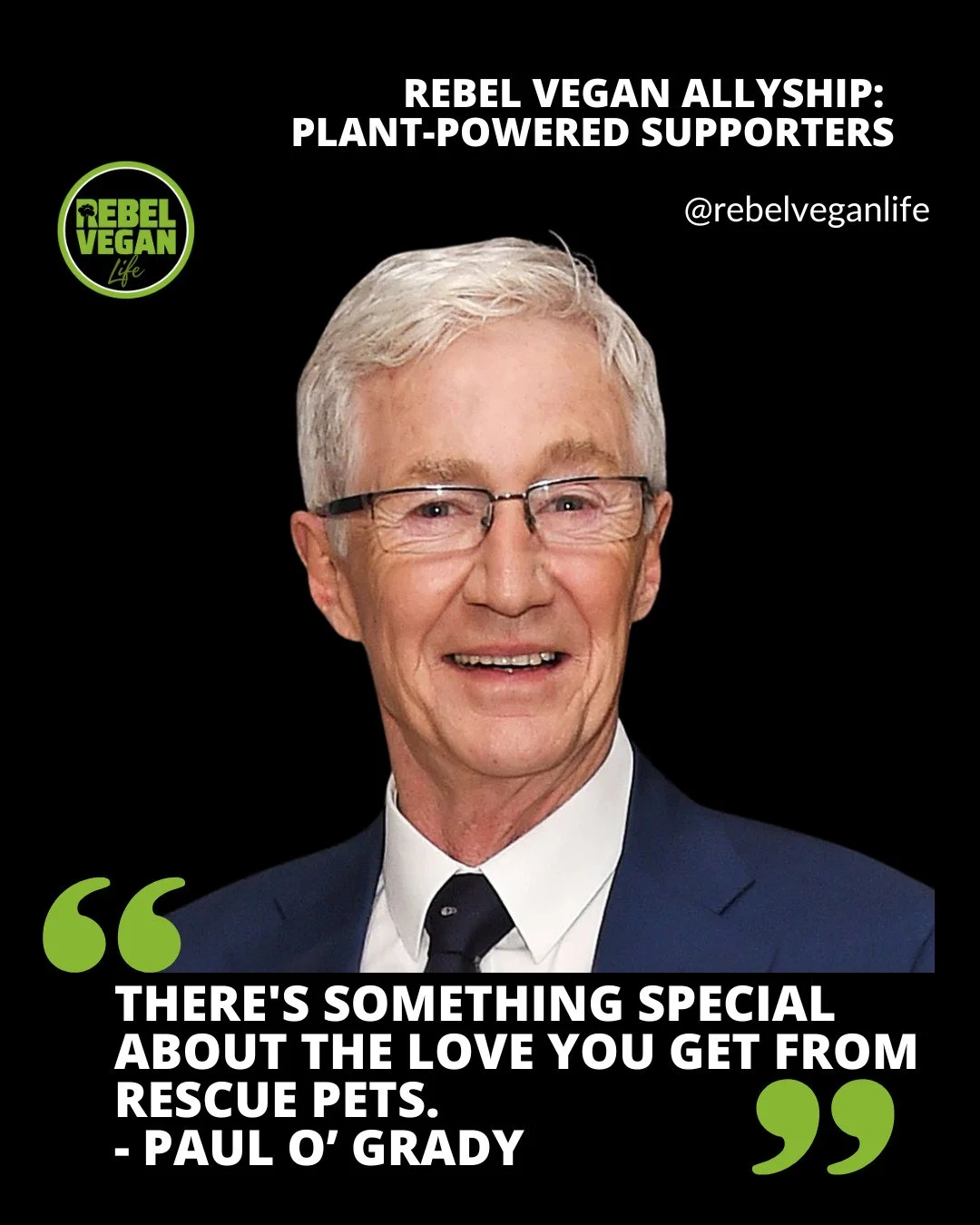 Happy Tuesday, Rebel Vegans! I have another Rebel Vegan Allyto share with you today!⁠
⁠
⁠Rebel Vegan Allies highlights people who are moving, in their own ways, toward more compassionate and ethical choices.⁠
⁠
#43 Rebel Vegan Ally is Paul O' Grady -