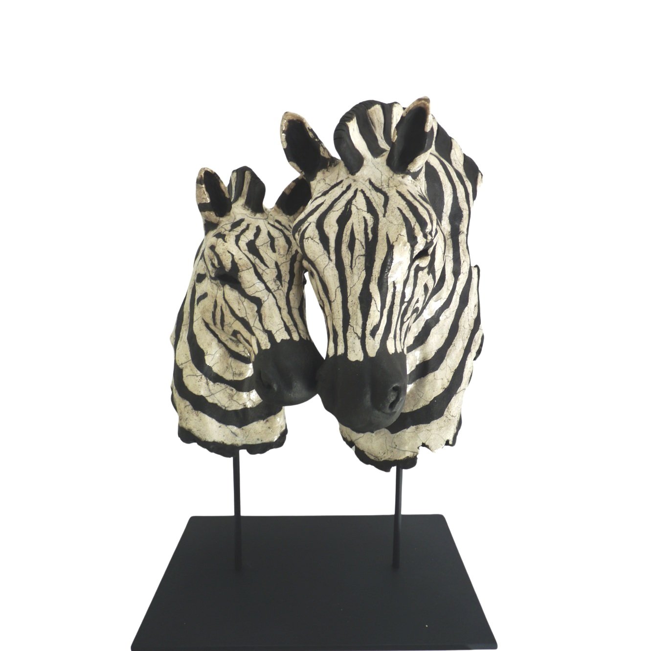 Ode zébrée - Sculpture de zèbres en Raku