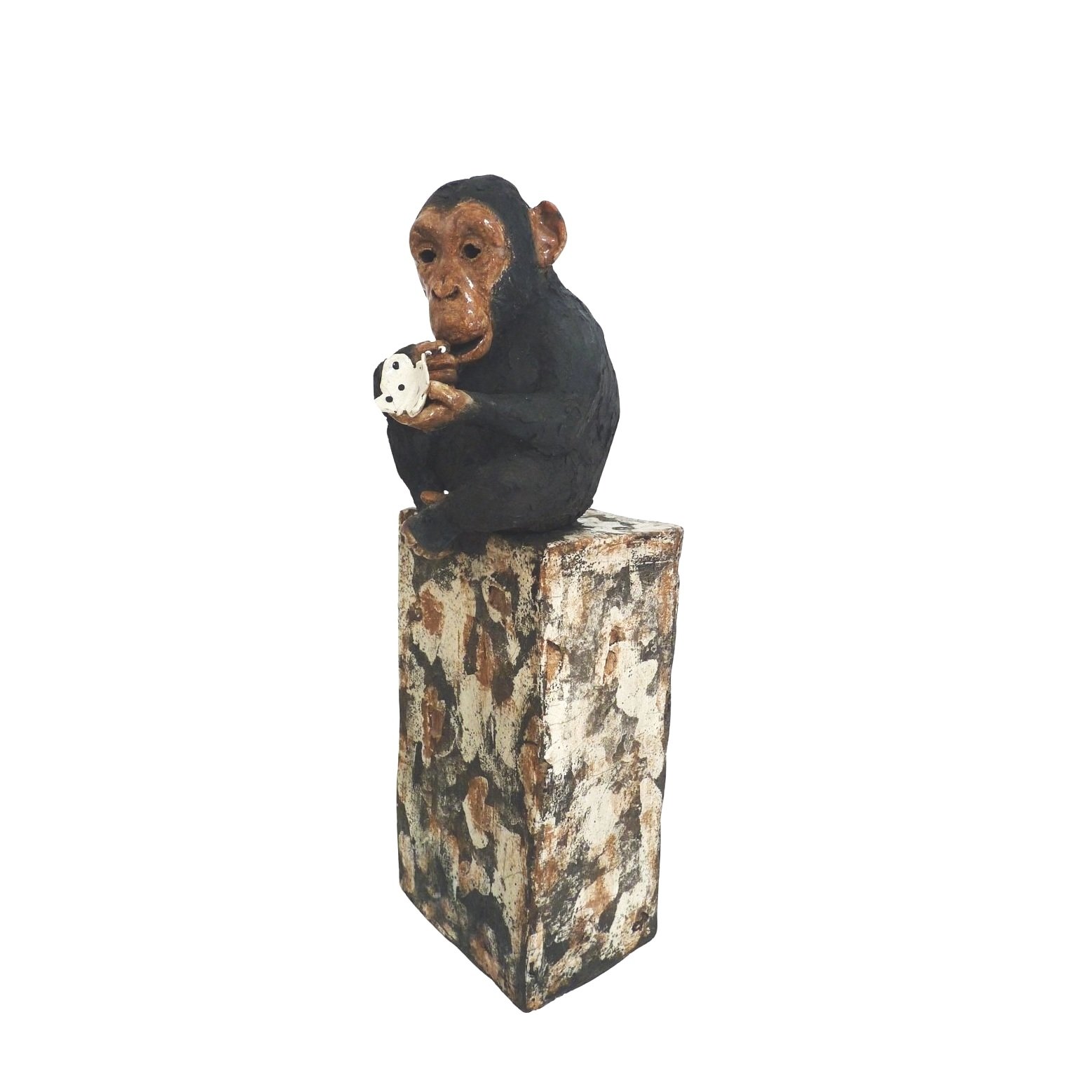 Kanda – Sculpture en Raku d'un chimpanzé