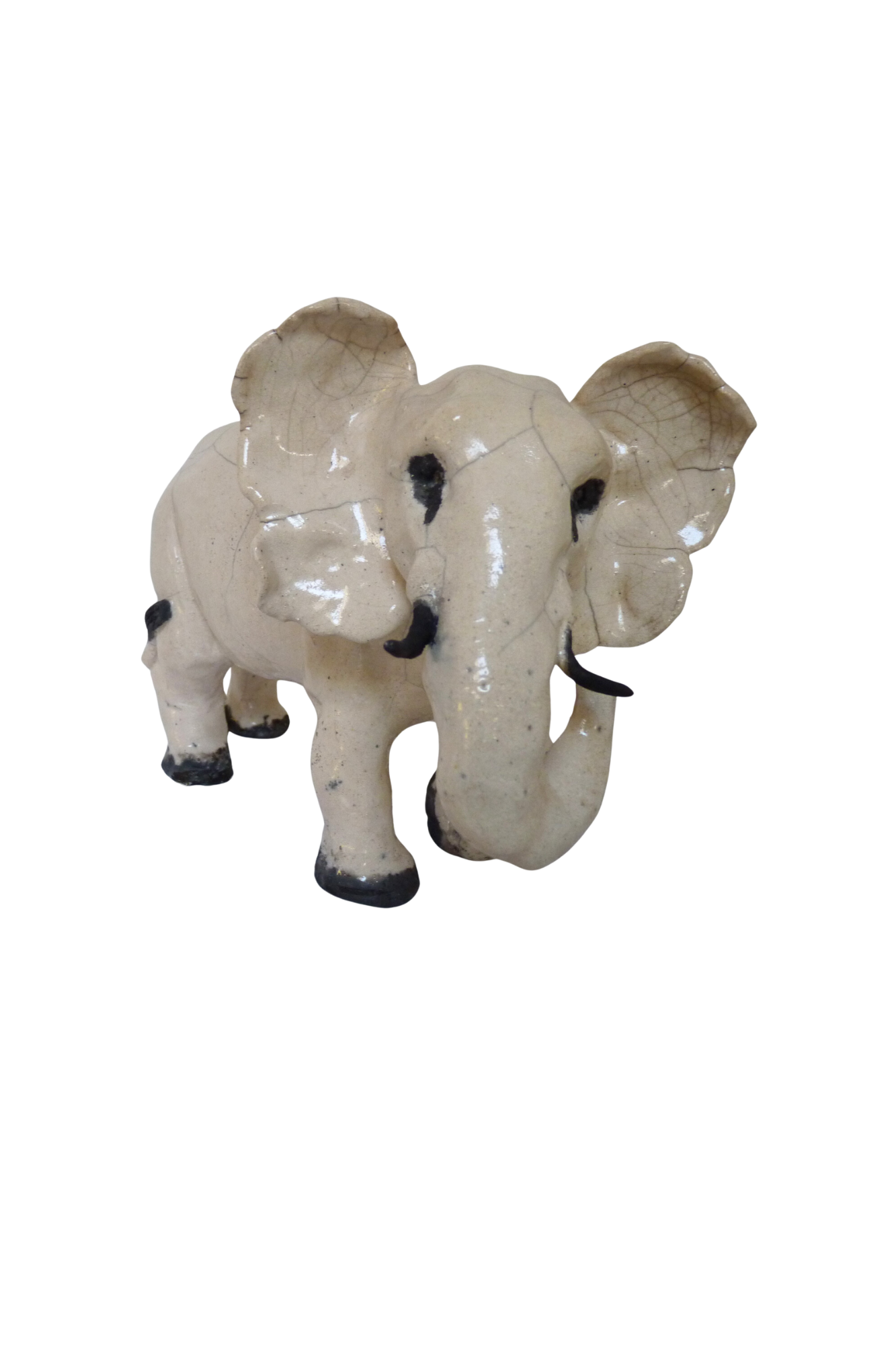 Noor | Sculpture animalière d'un Éléphant Blanc en Raku