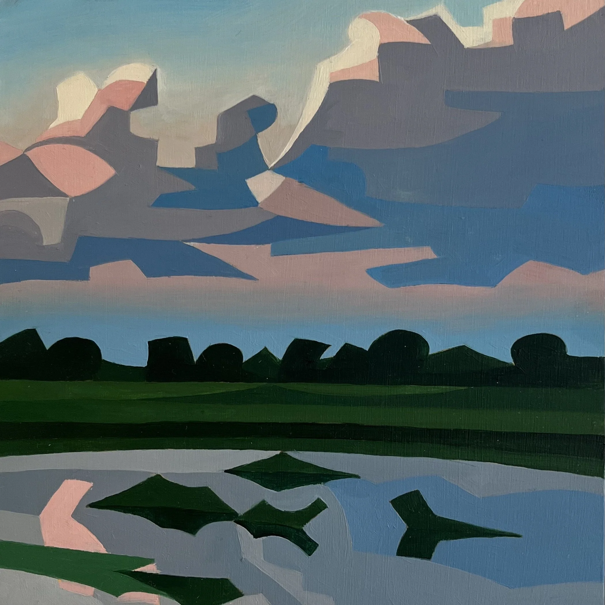 Lotus Lake, oil on wood panel, 15 x 15cm.