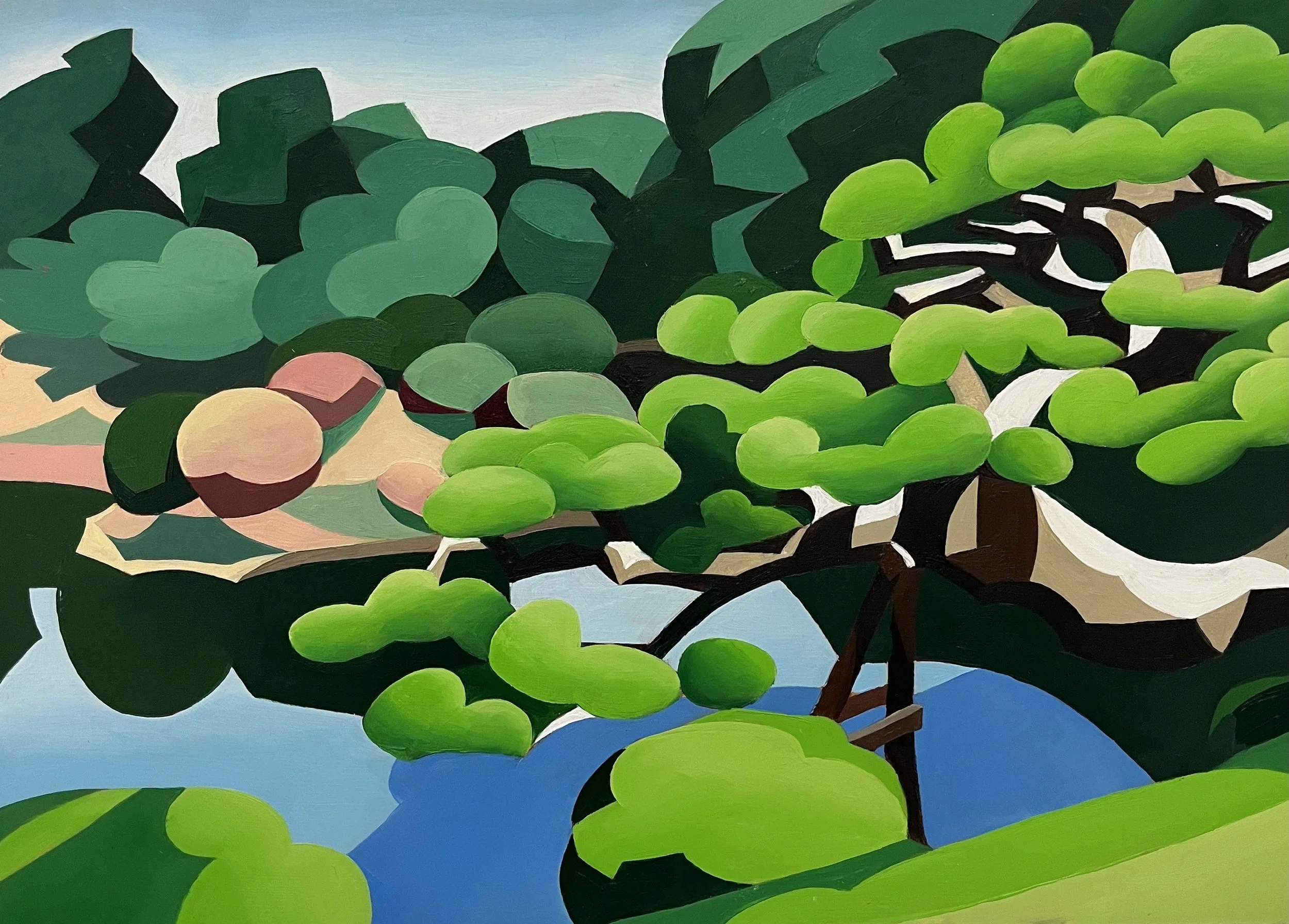 Ritsurin Reflections, oil on wood panel, 21 x 30cm.