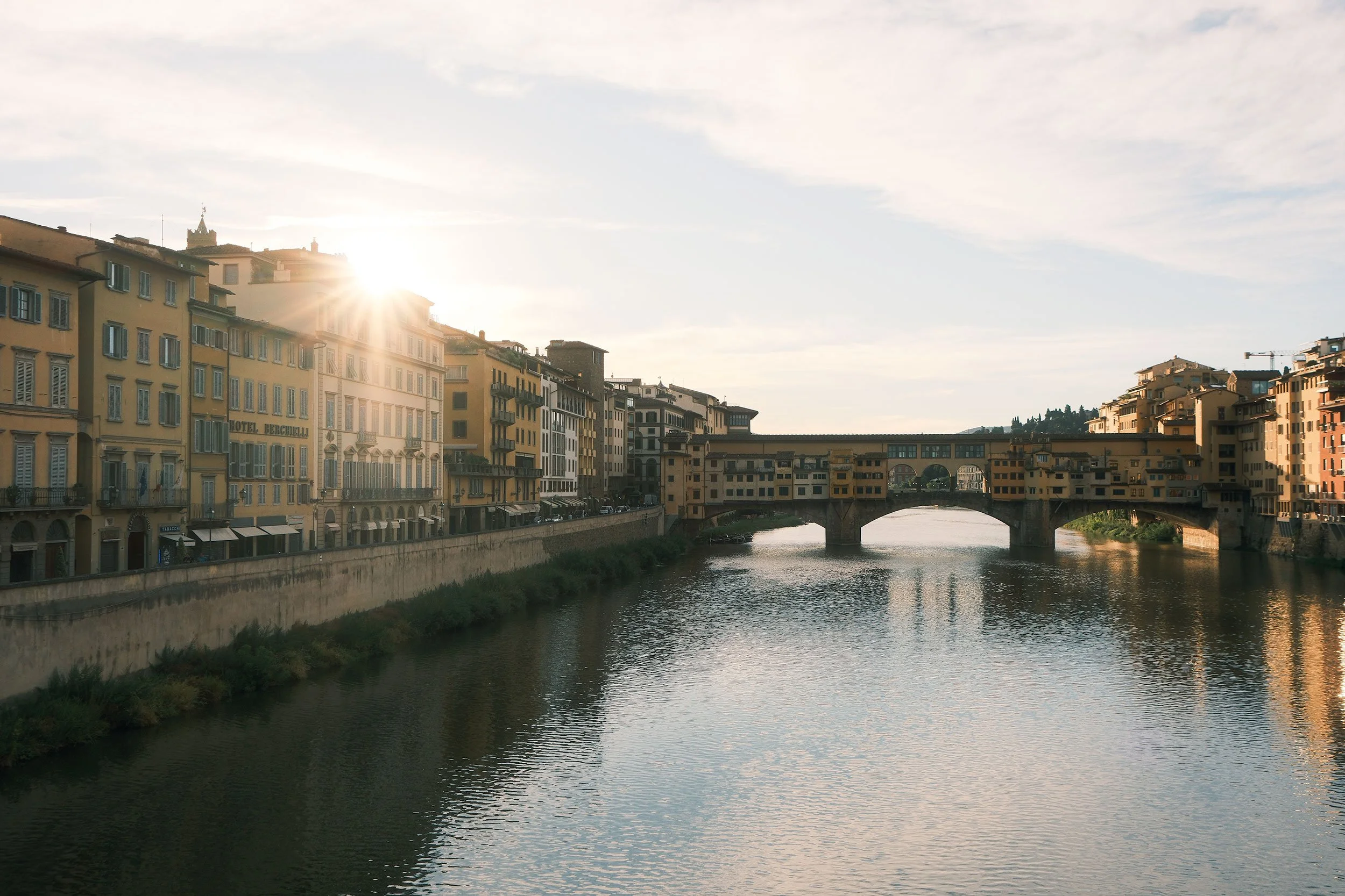 Sunset over river in Florence, Italy.