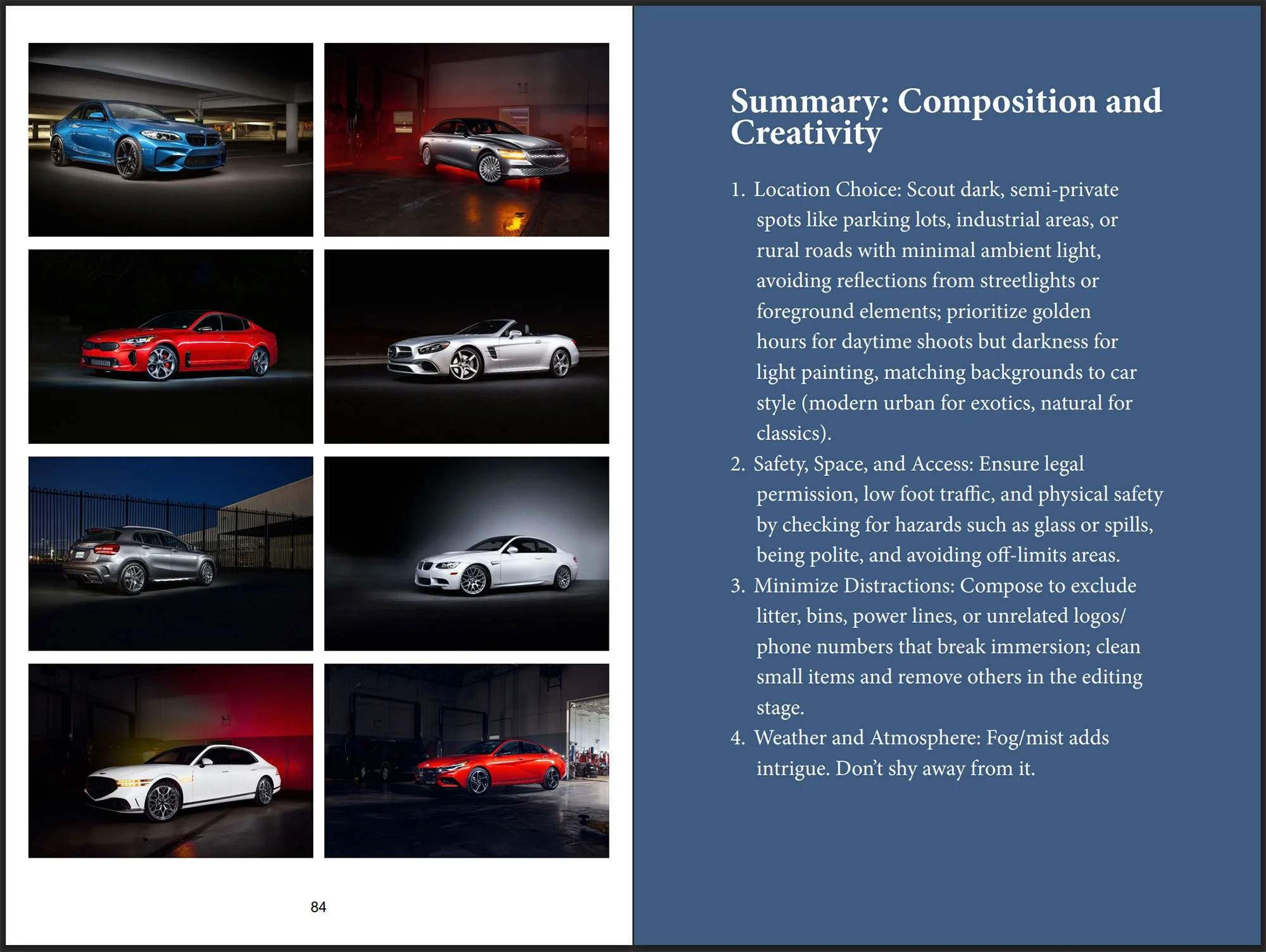 Pages of A Beginner’s Guide to Automotive Light Painting by Tom England.