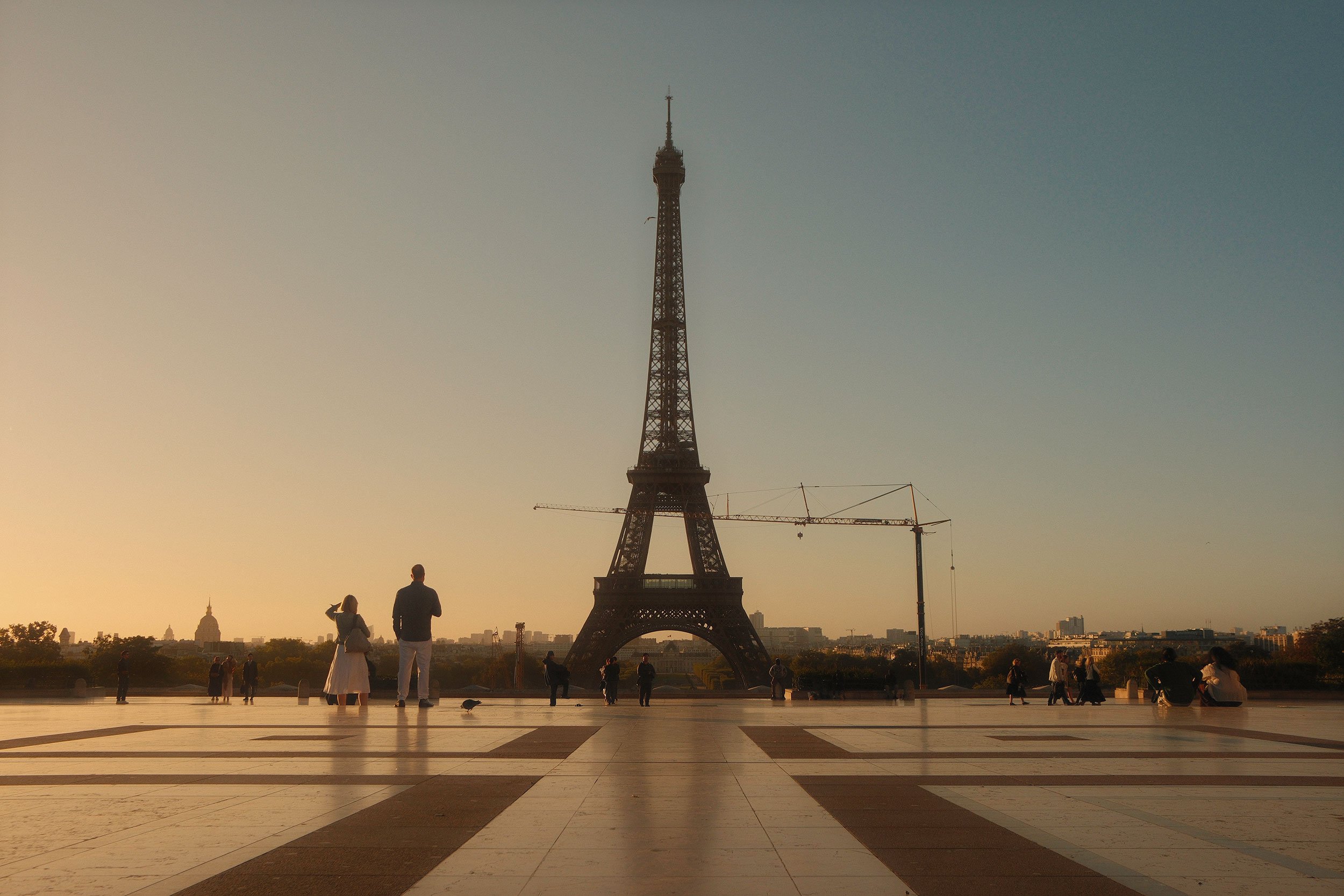 Eiffel Tower at sunrise.