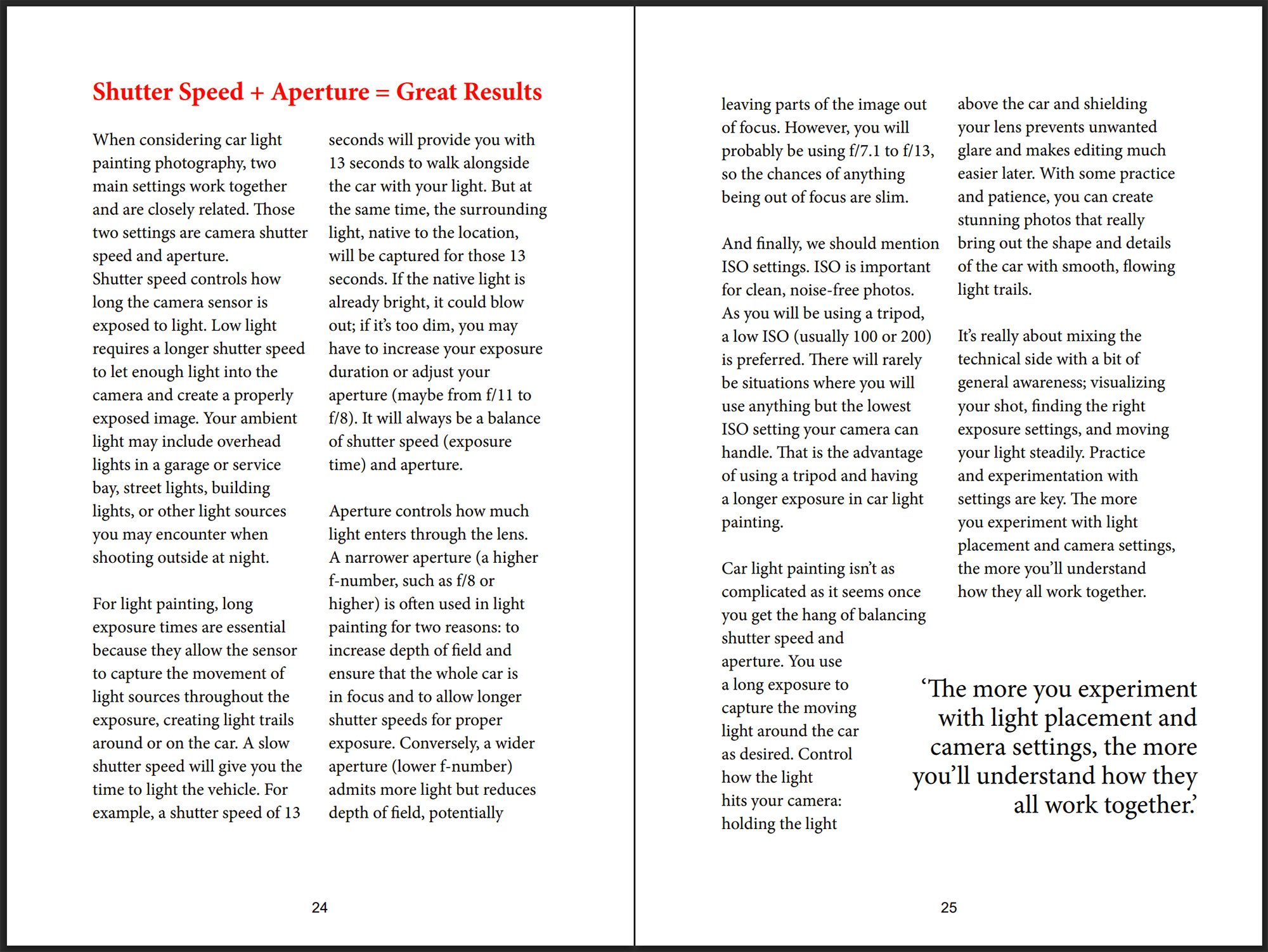 Pages of A Beginner’s Guide to Automotive Light Painting by Tom England.