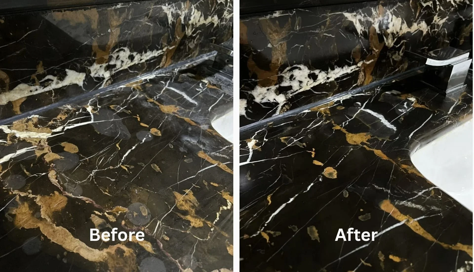 Marble sink polishing and restoration before and after in Malaysia