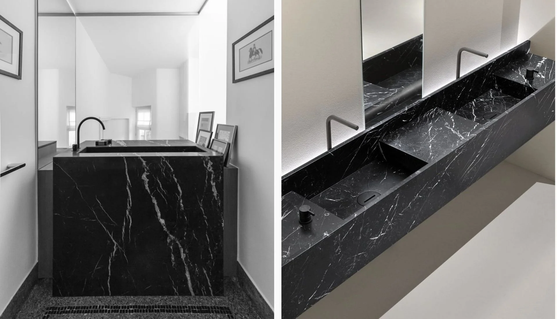 Nero Marquina marble double integrated sink for luxury bathroom Malaysia