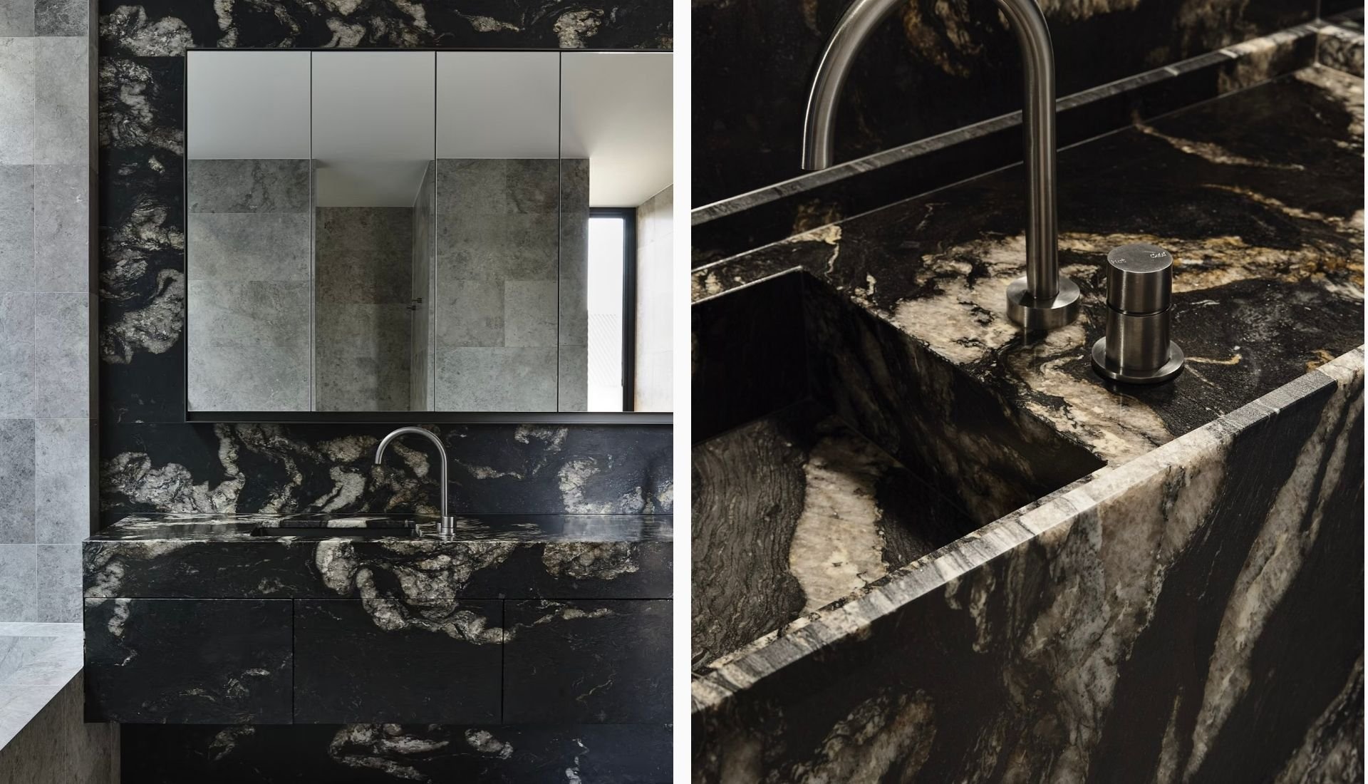 Black marble integrated sink vanity for contemporary bathroom in Malaysia