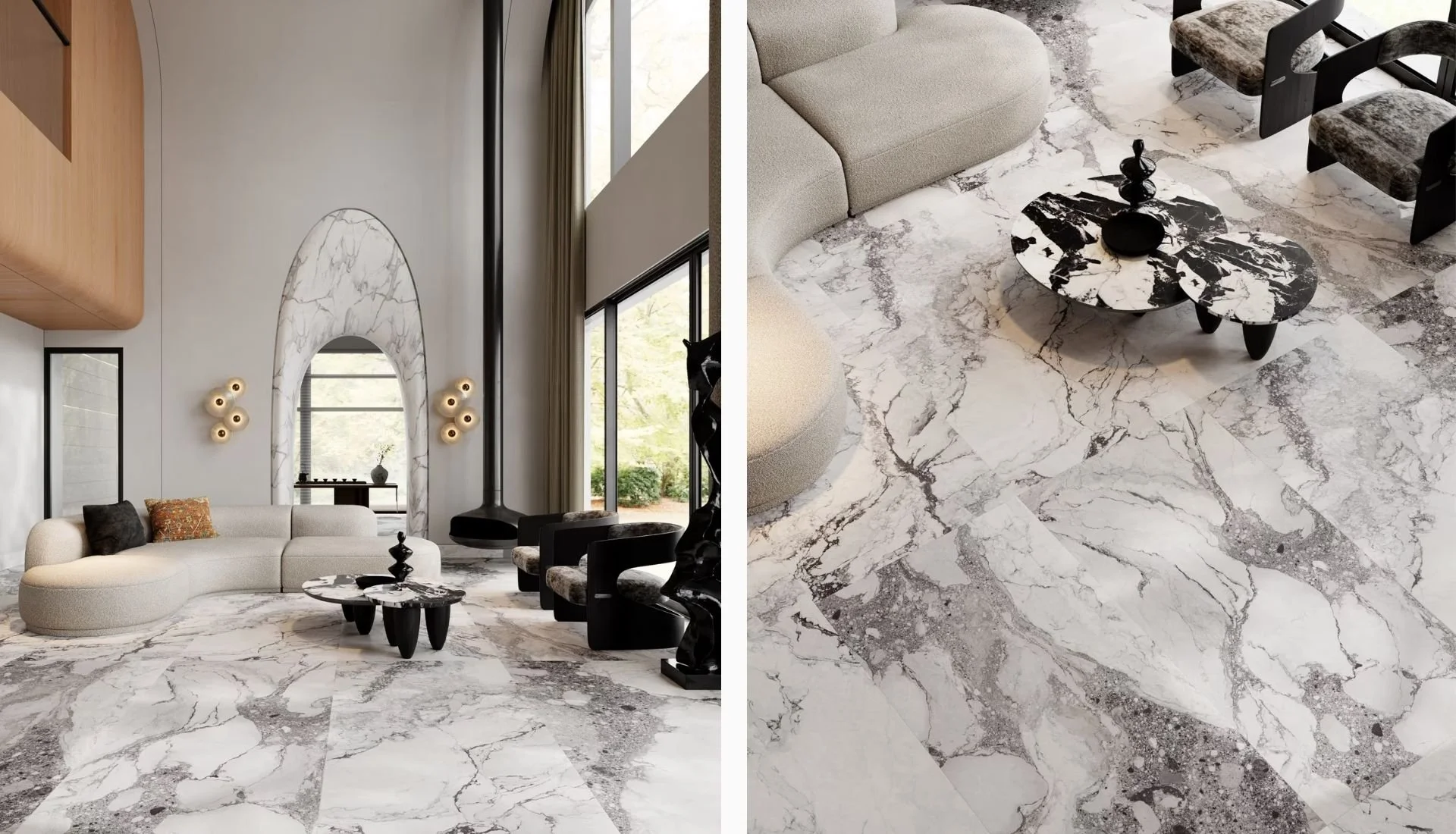 Marble flooring in a modern Kuala Lumpur home showing natural veining and refined interior design