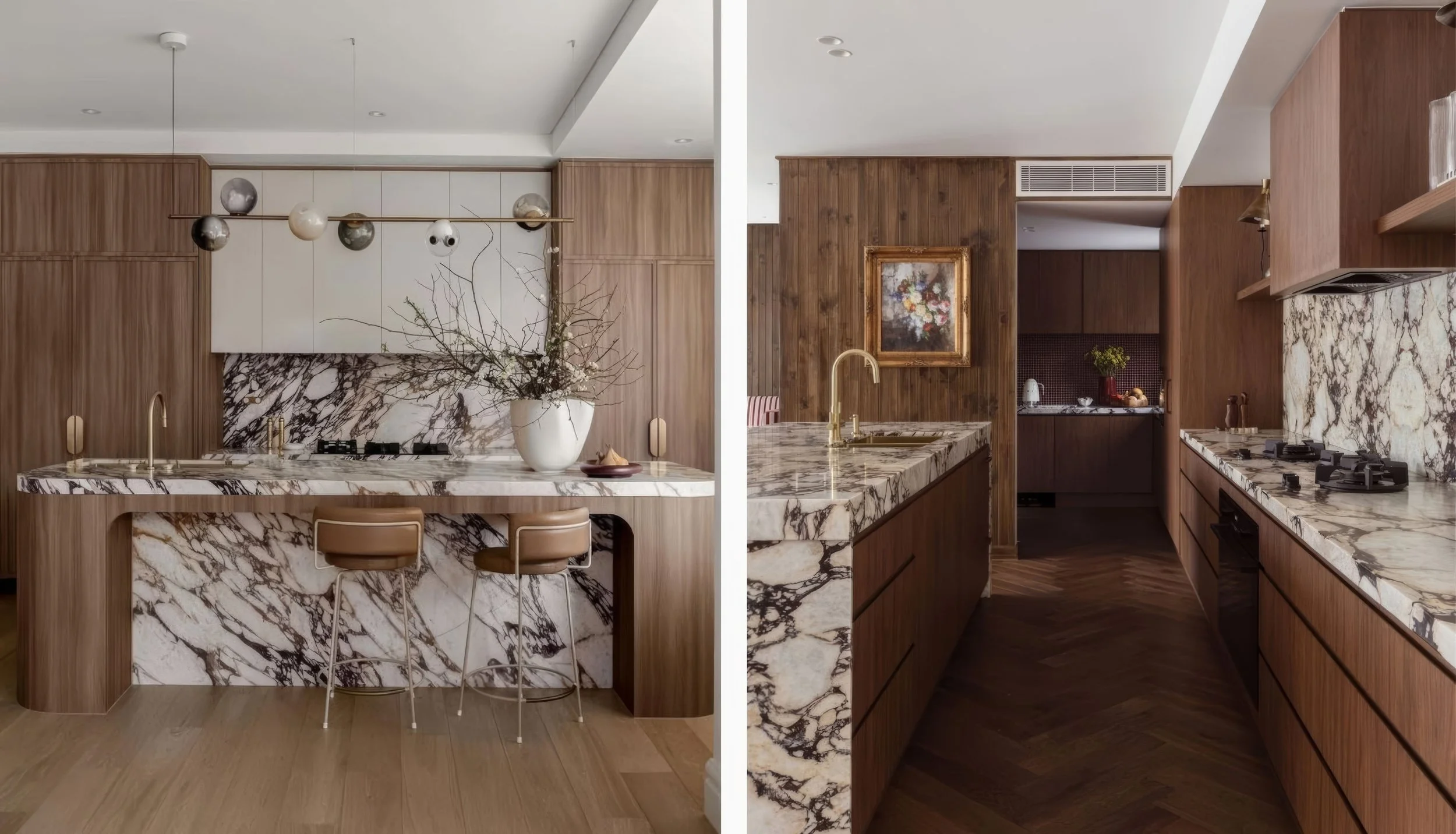 A premium marble kitchen countertop with elegant grey veining installed in a modern Malaysian home.