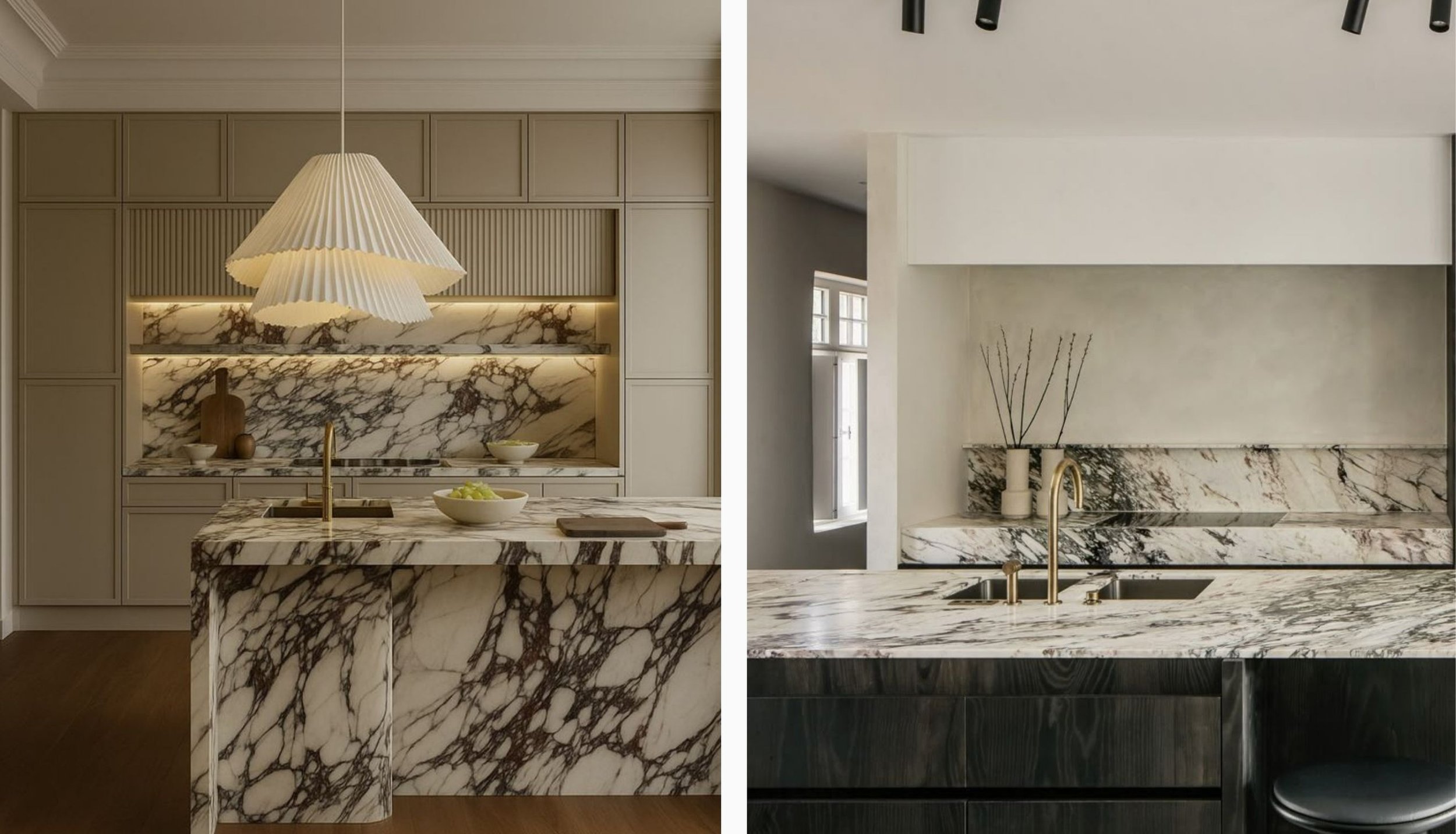 marble used as a kitchen backsplash feature wall in a Kuala Lumpur residence.