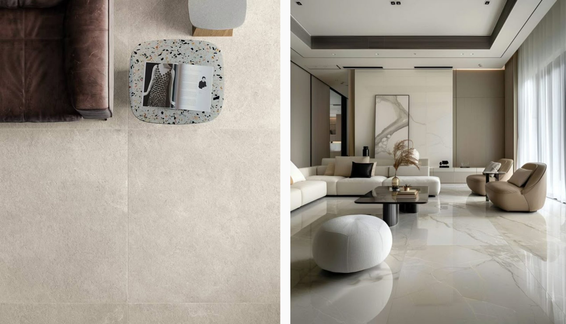 A curated selection of modern marble tiles and sintered stone flooring trends for Malaysian home renovations in 2026.