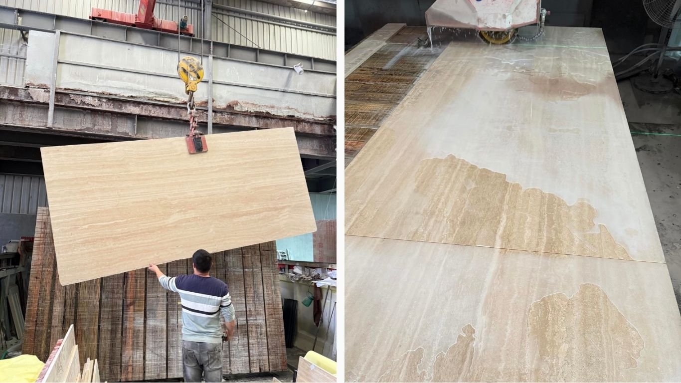 Travertine stone installation