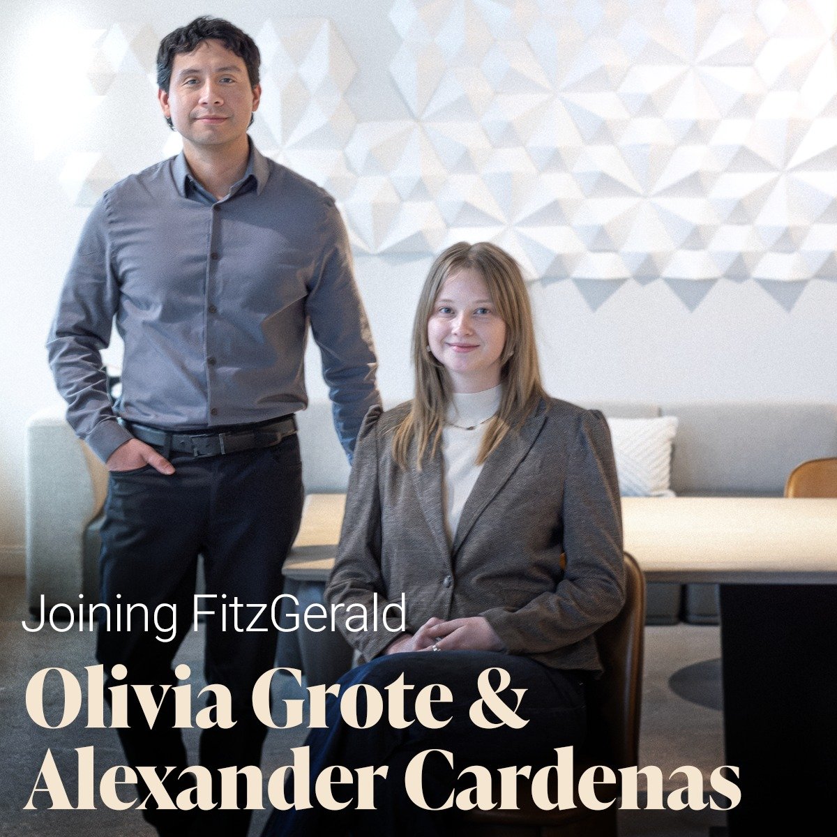 FitzGerald is excited to welcome Olivia Grote, Junior Associate, and Alexander Cardenas, Associate, to our team.

Olivia joins FitzGerald as a Junior Associate supporting interior architecture and design work across project teams. A recent graduate o