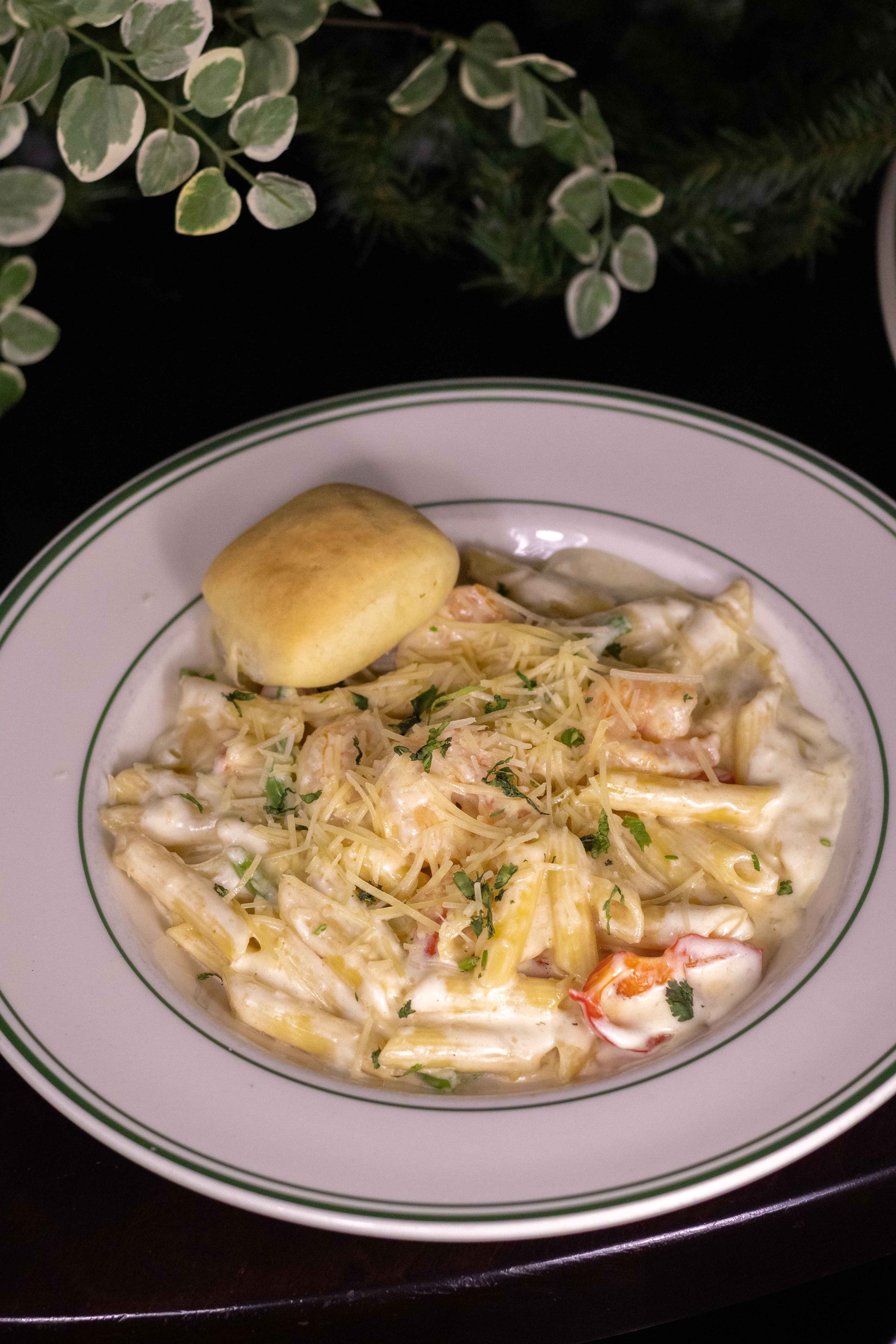 Shrimp Alfredo Pasta Lucky's 13 Pub Monthly Specials