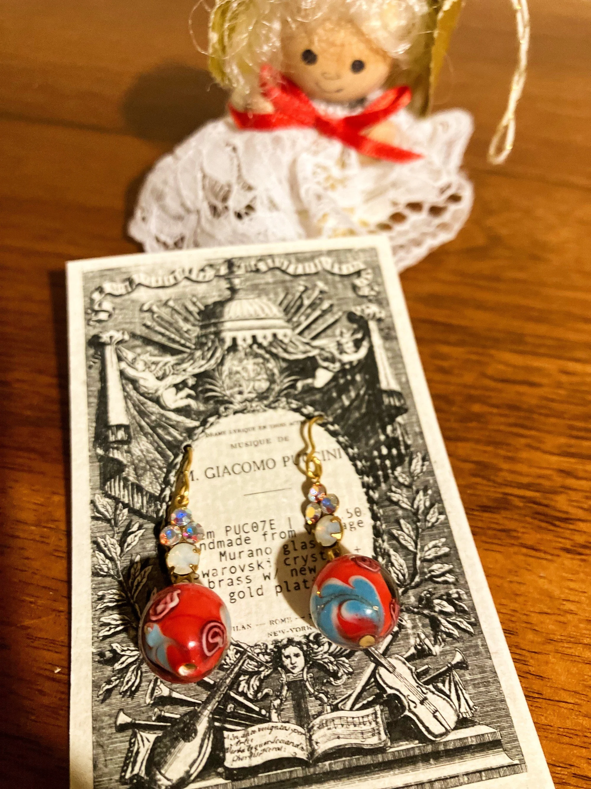 Luxury Handmade Earrings w/ Vintage Preciosa Crystal Rhinestones + Murano Glass | Rich One of a Kind Artist Made Gift