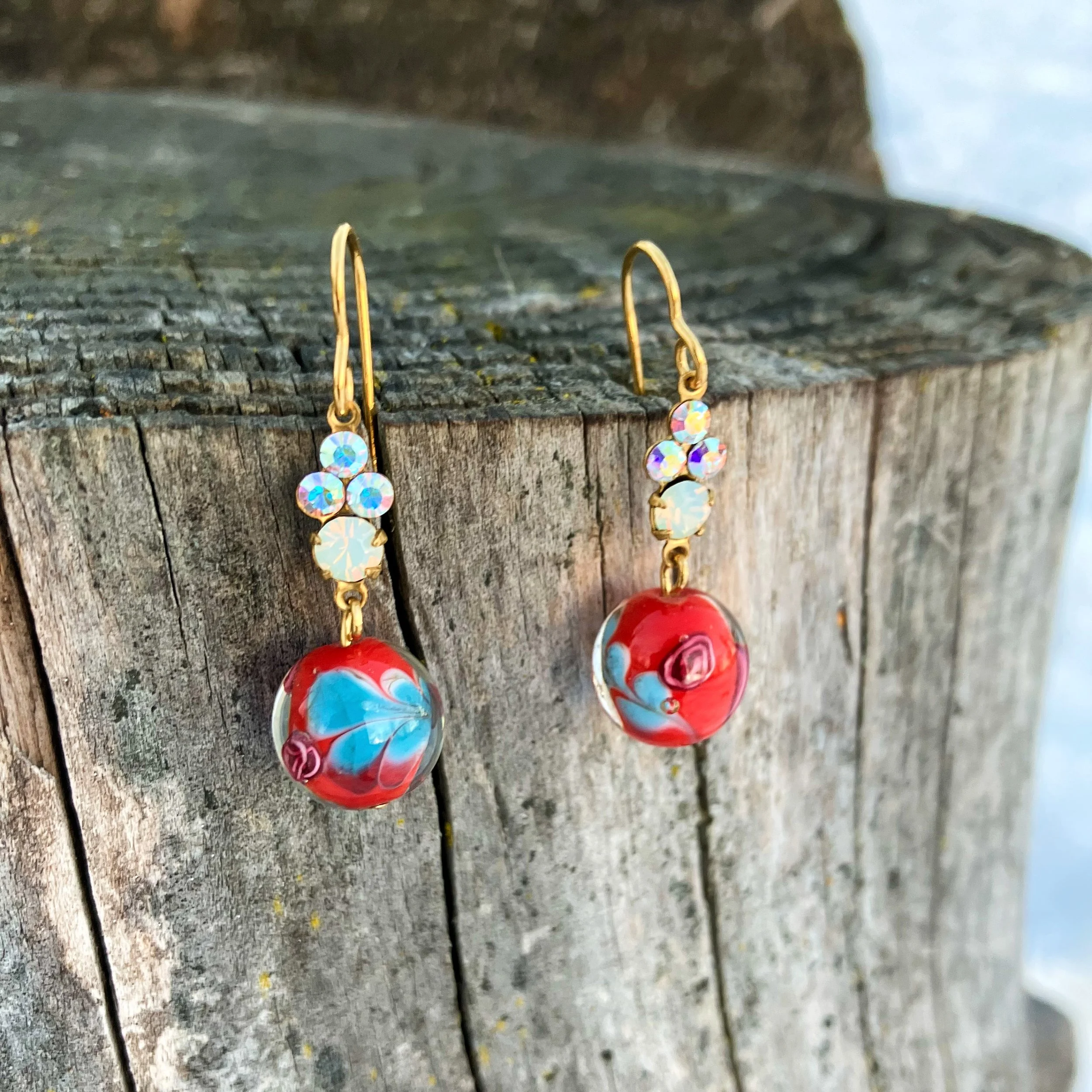 Luxury Handmade Earrings w/ Vintage Preciosa Crystal Rhinestones + Murano Glass | Rich One of a Kind Artist Made Gift