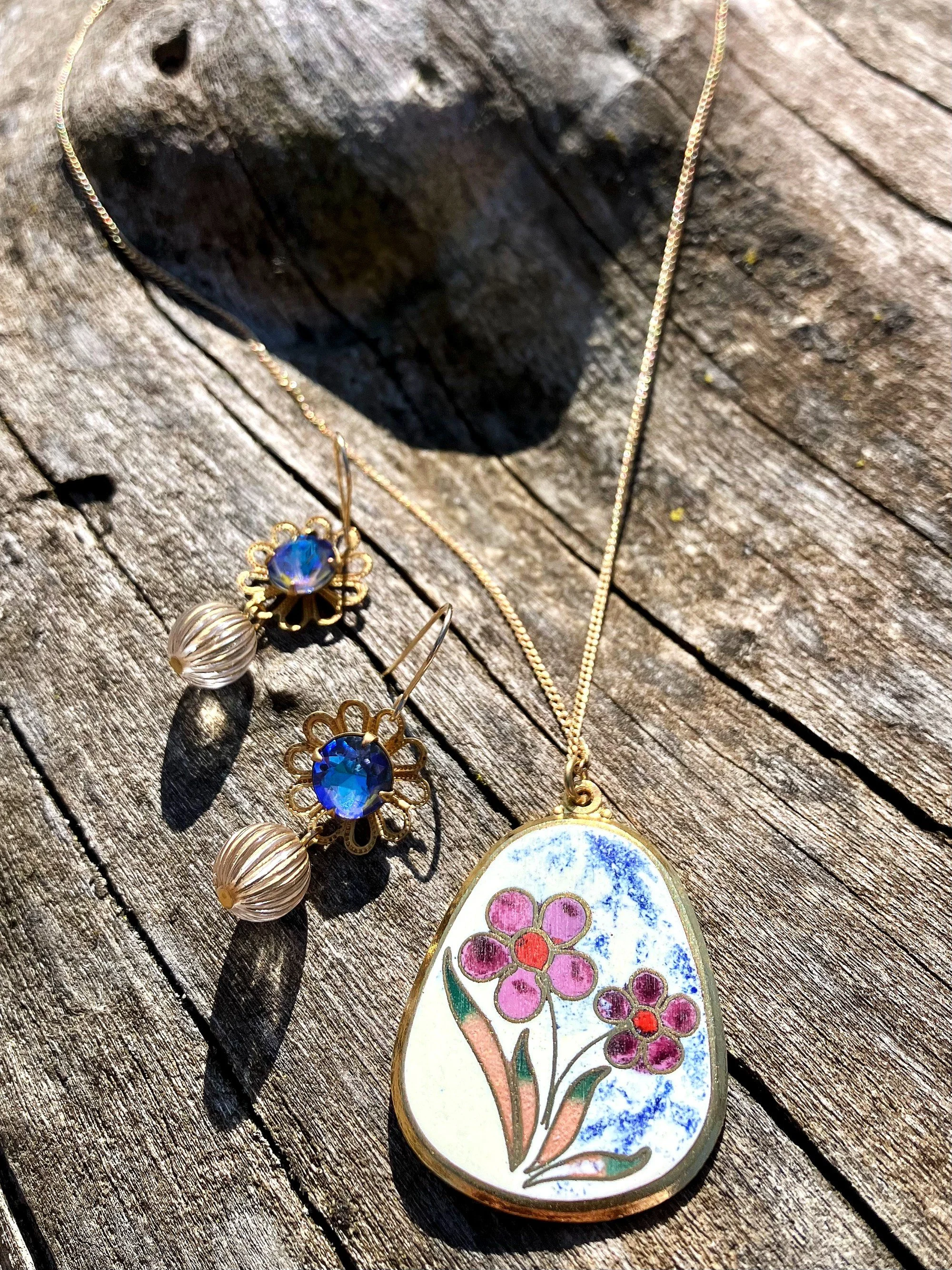 Vintage Made Modern Vibrant Blue & Gold Luxury Handmade Earrings