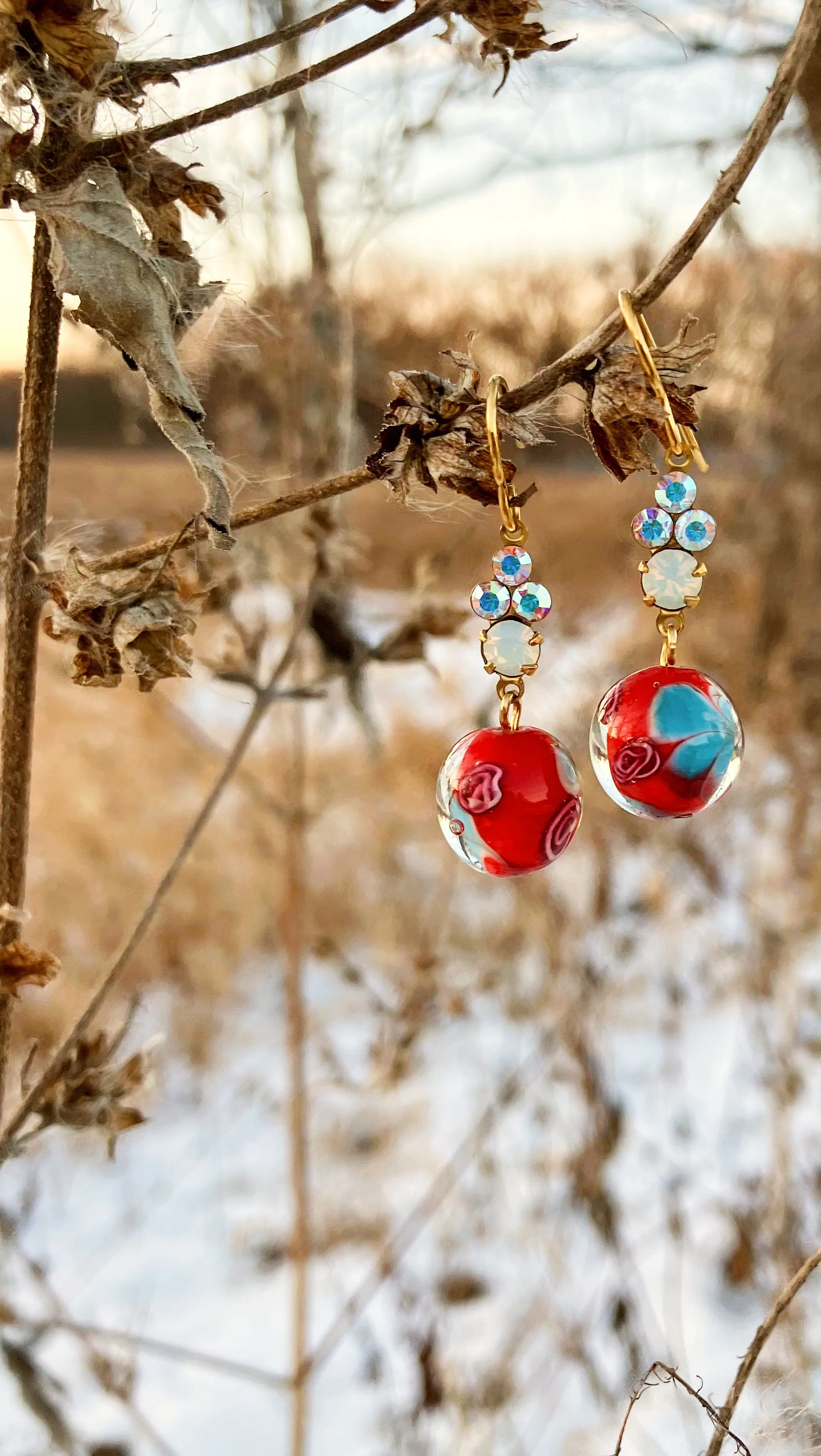 Luxury Handmade Earrings w/ Vintage Preciosa Crystal Rhinestones + Murano Glass | Rich One of a Kind Artist Made Gift