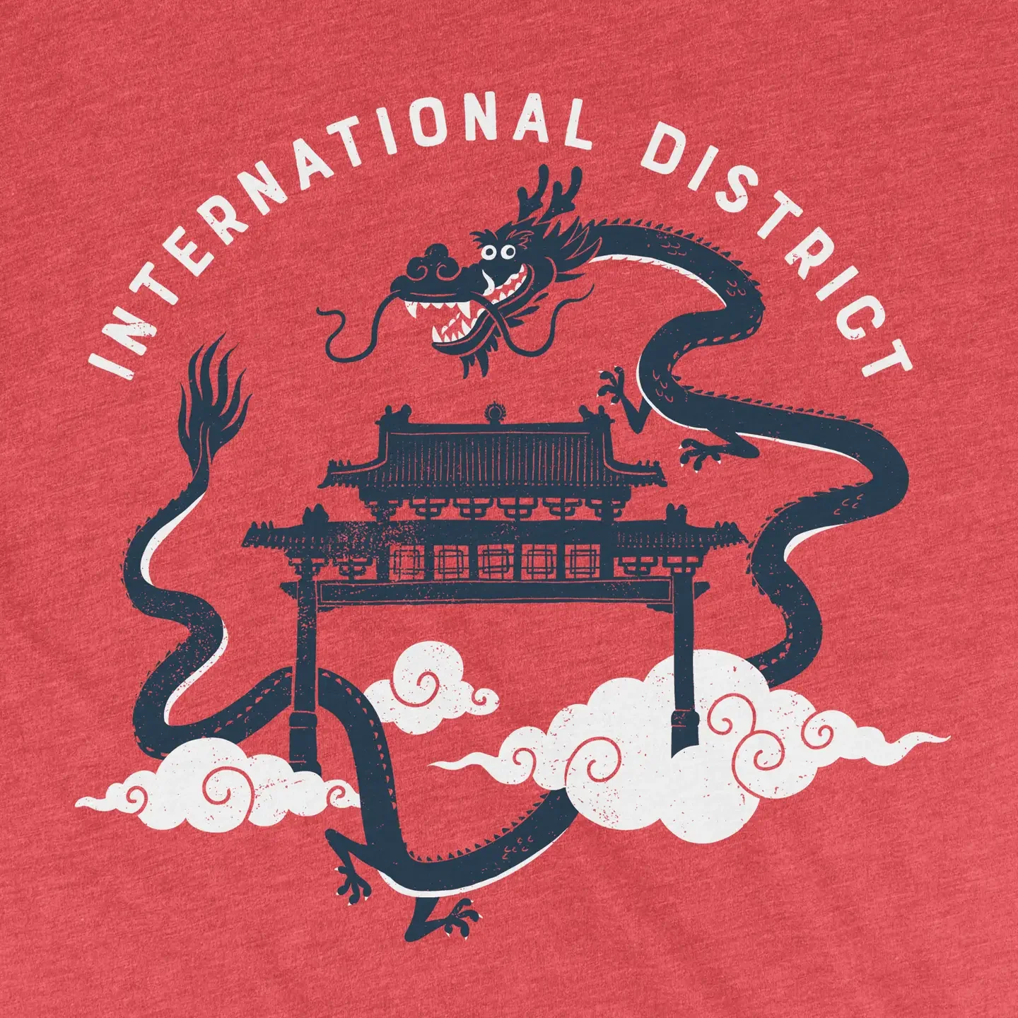 International District Asian Dragon Graphic Tee | Artist-Designed Screen Printed Red Chinatown Unisex T-Shirt