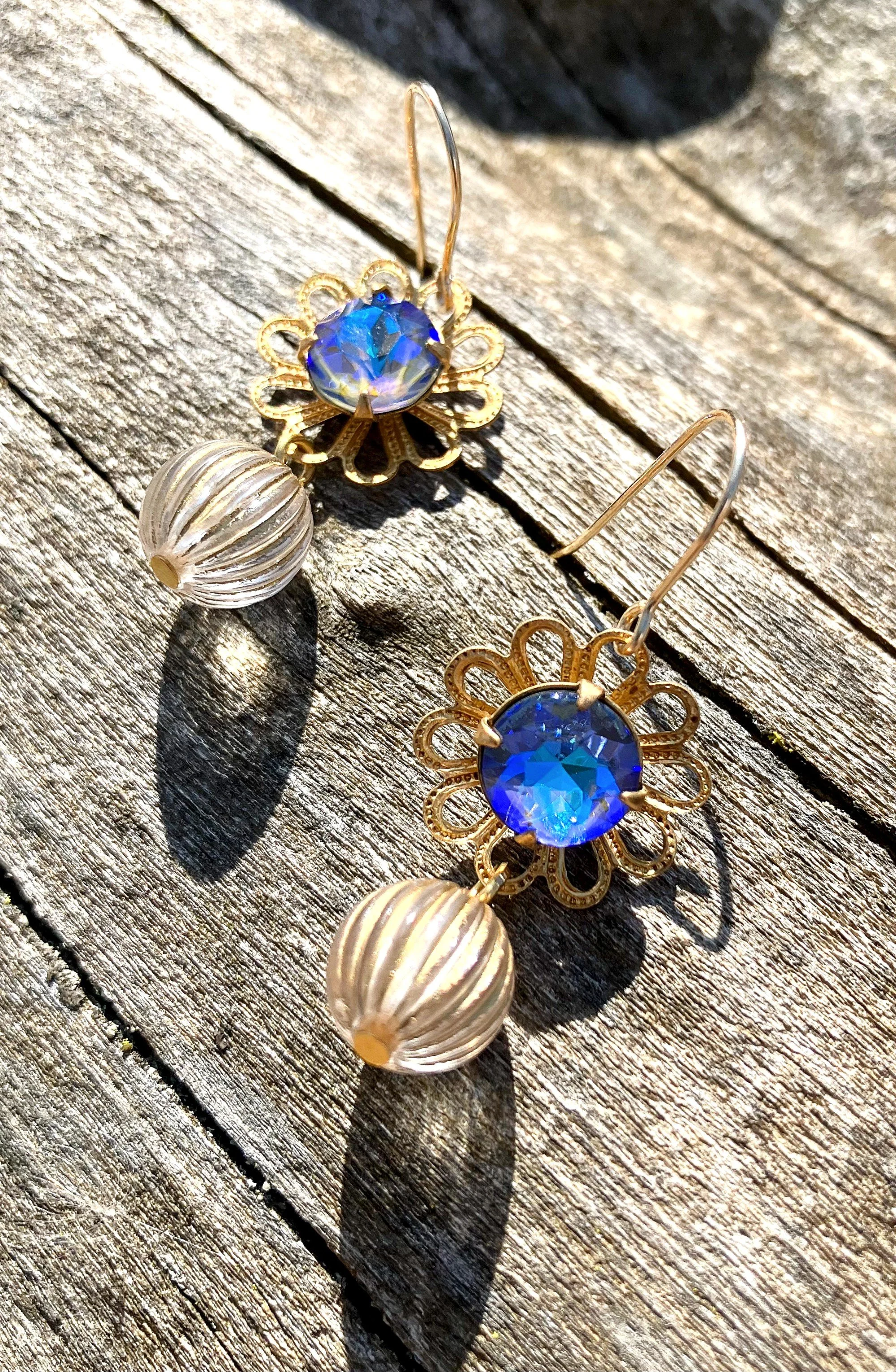 Vintage Made Modern Vibrant Blue & Gold Luxury Handmade Earrings