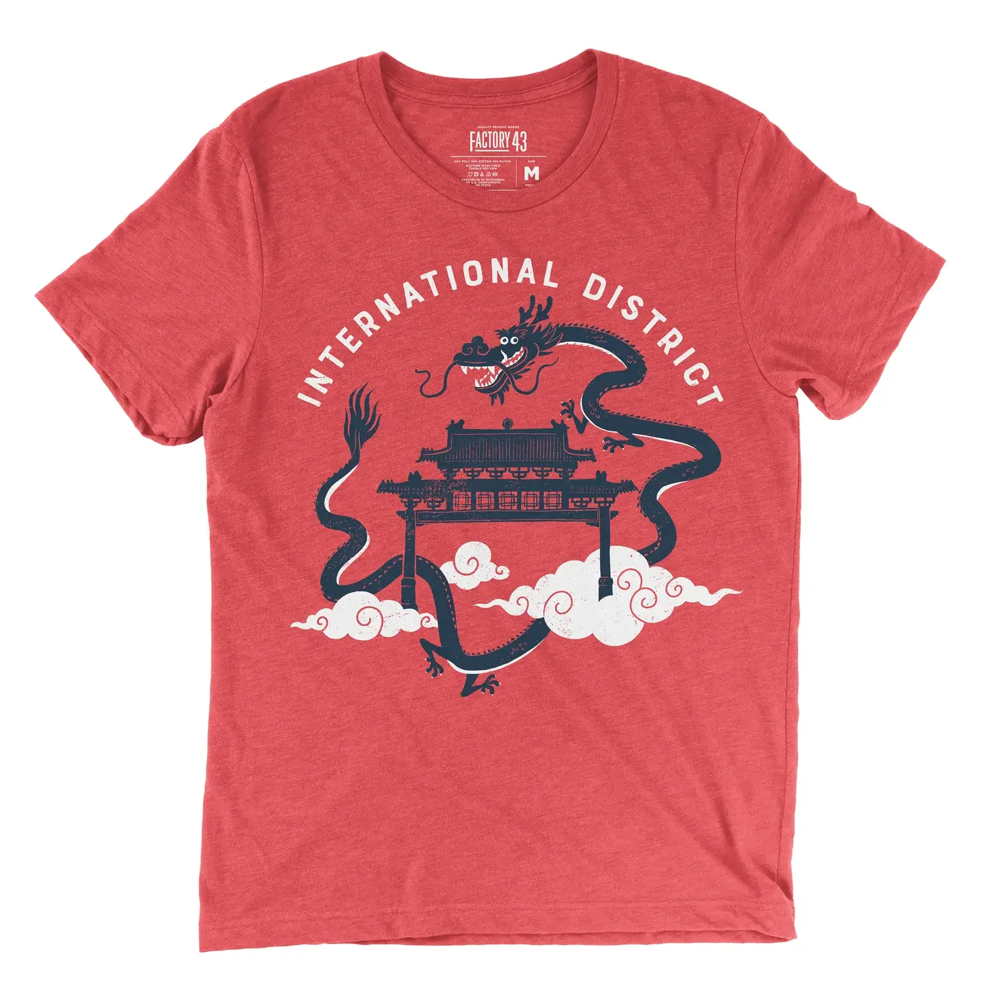 International District Asian Dragon Graphic Tee | Artist-Designed Screen Printed Red Chinatown Unisex T-Shirt