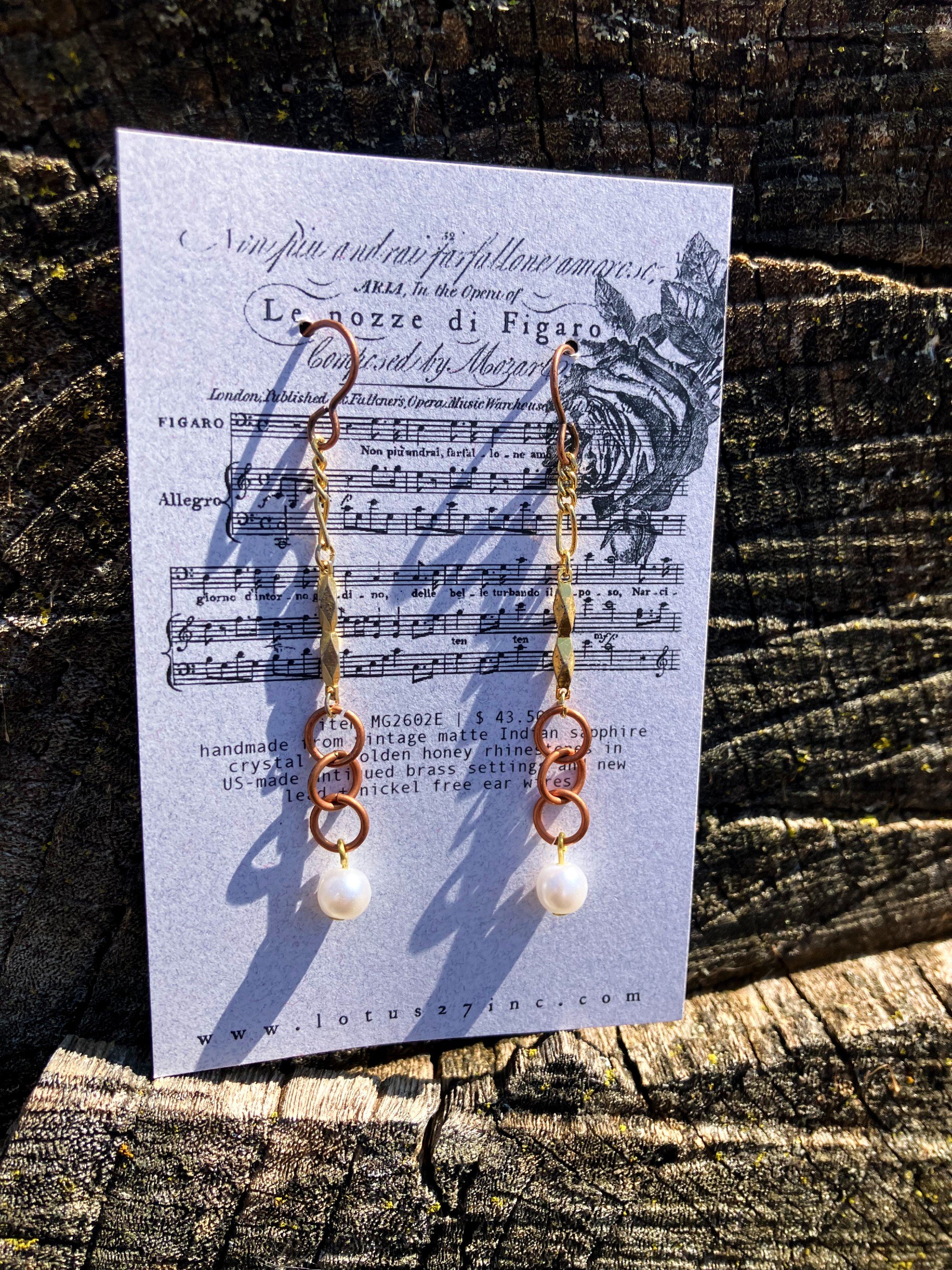 Artist Made Bridal Lariat Necklace & Earrings | Mid-Century Modern Vintage Japanese Chain, Glass Pearls, Upcycled Brass | Luxury Handmade Heirloom Jewelry