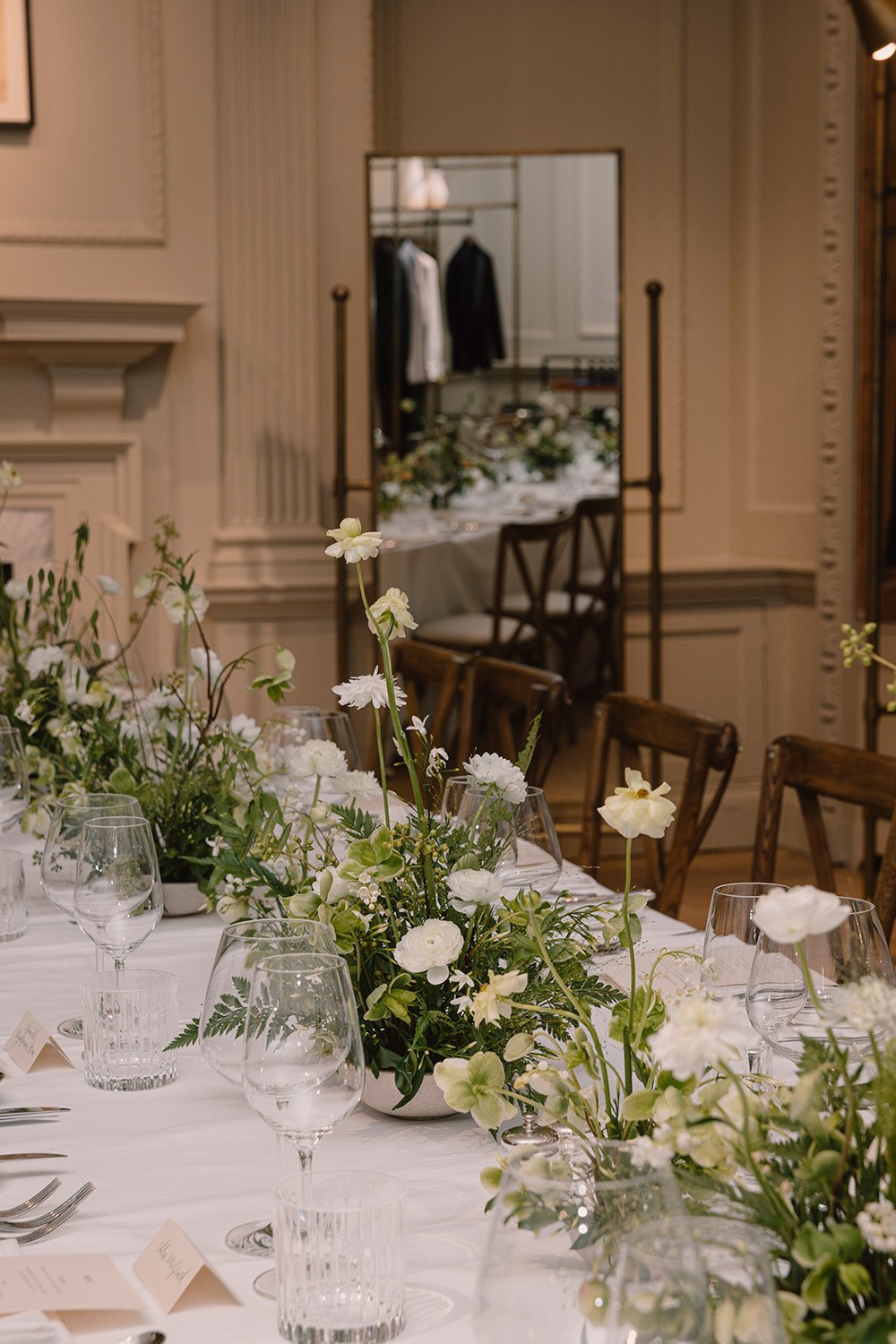 Green and white table flowers for Hackett SS24 press launch.jpg