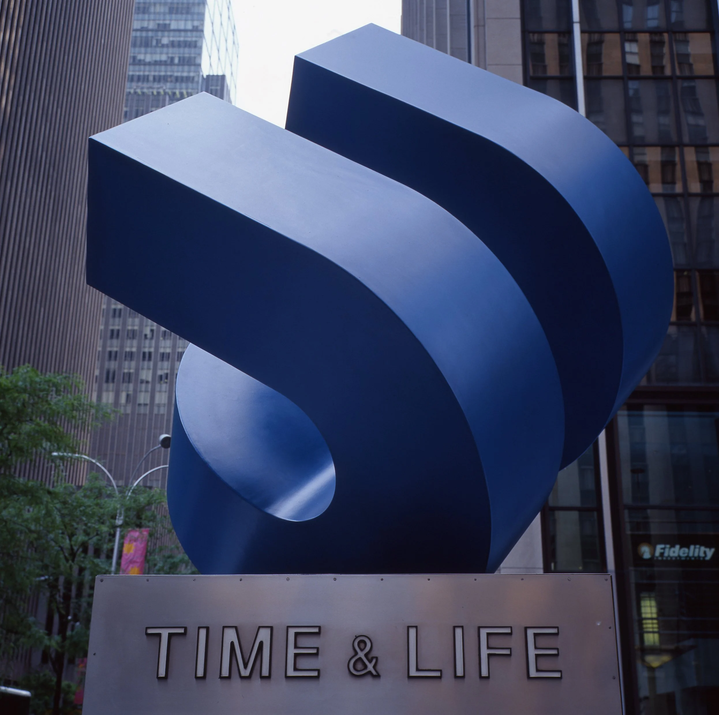 Time-Life Sculpture before it was removed in front of 1271 Avenue of the Americas. Rolleiflex.
