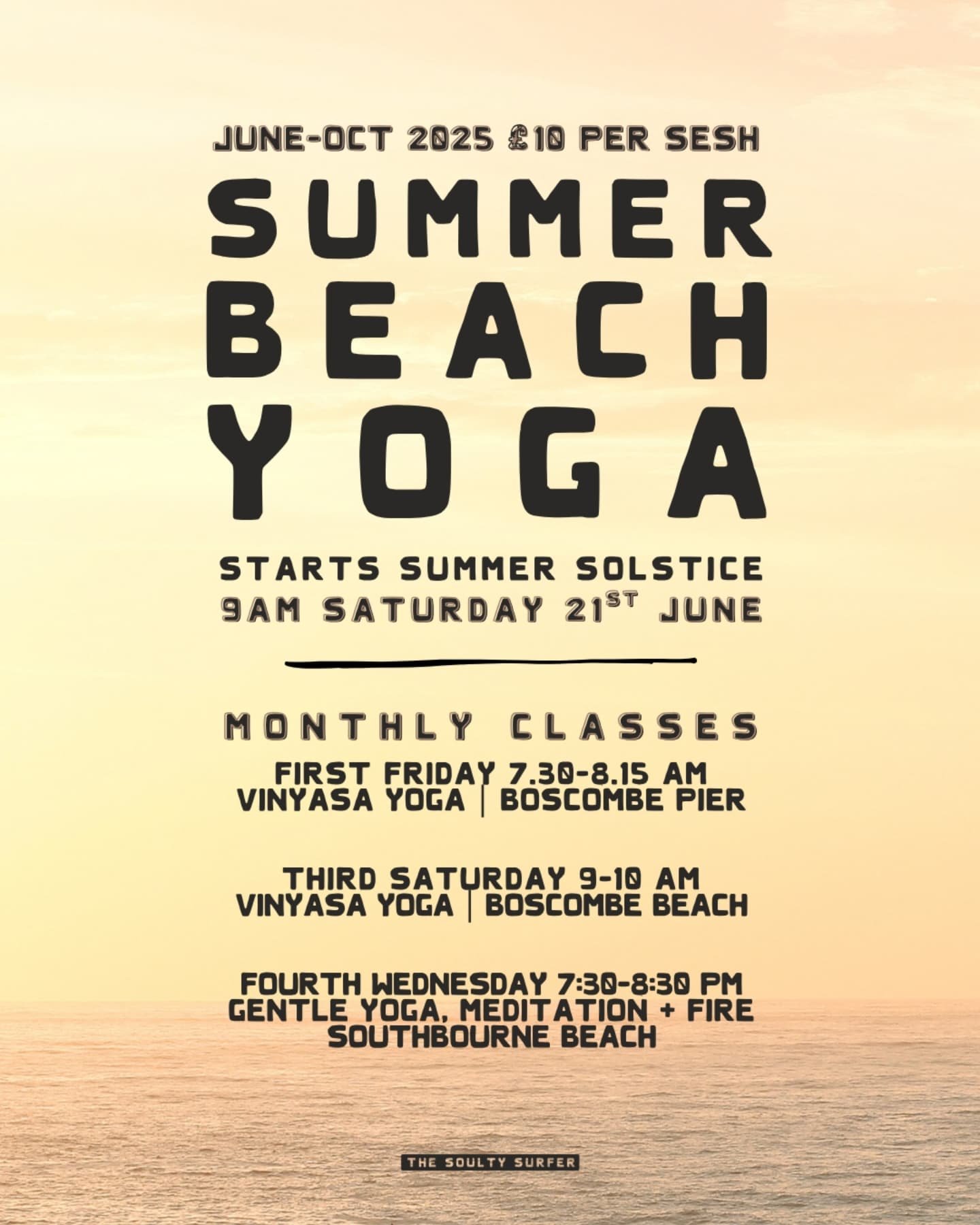 SUMMER BEACH YOGA IS HERE // starting this Saturday for the Solstice 🌞

We begin this weekend with a very special Summer Solstice celebration, join me for the first of 14 soulful beach classes running from June to October! 

This series is a gentle 