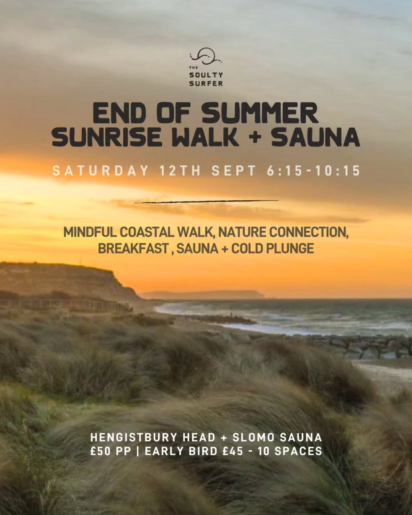 🌅 END OF SUMMER SUNRISE WALK + SAUNA // 4 Spaces Left ✨

This one is going to be a special one, and at the new and gorgeous Slomo Sauna Hengistbury Head🧡
@slomo_wellbeing

Join me on Saturday 12th September for an early morning adventure around bea