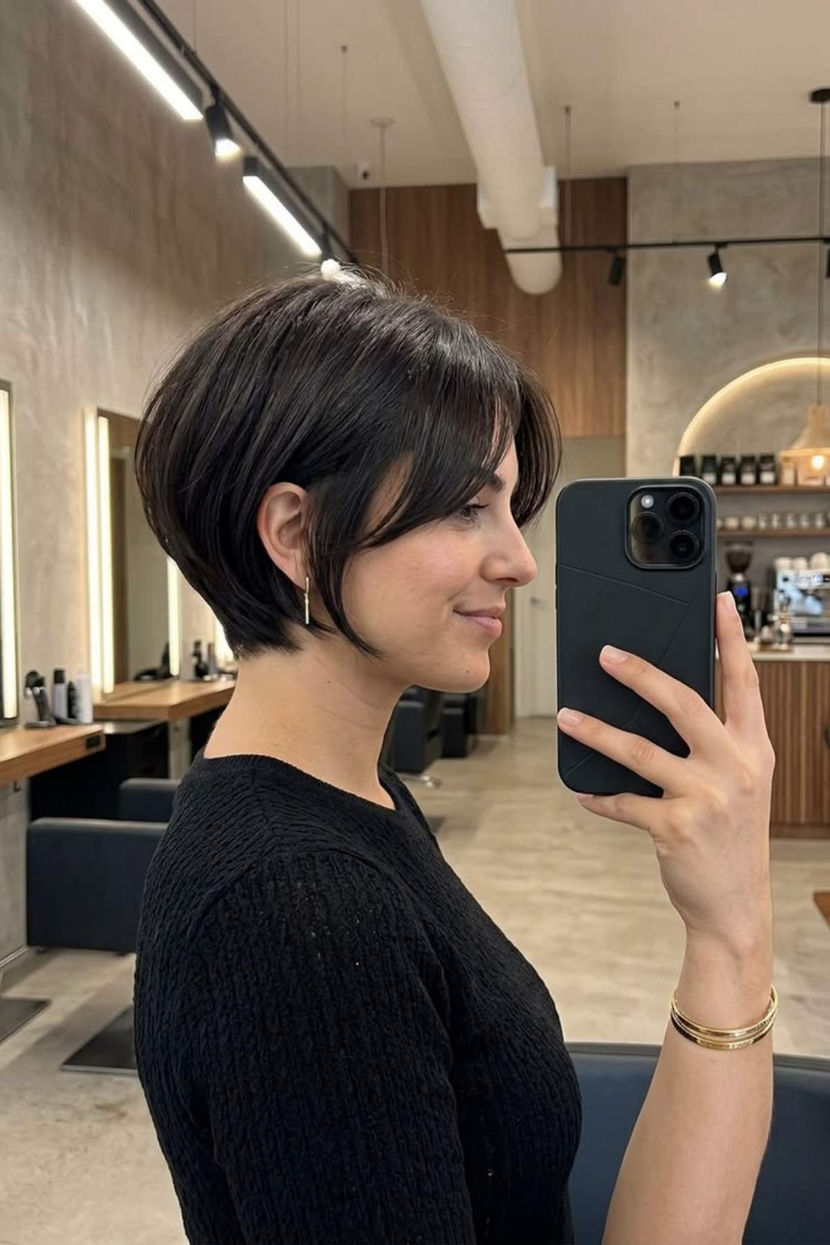 Bixie haircut showing the short back graduating to a longer chin-length front