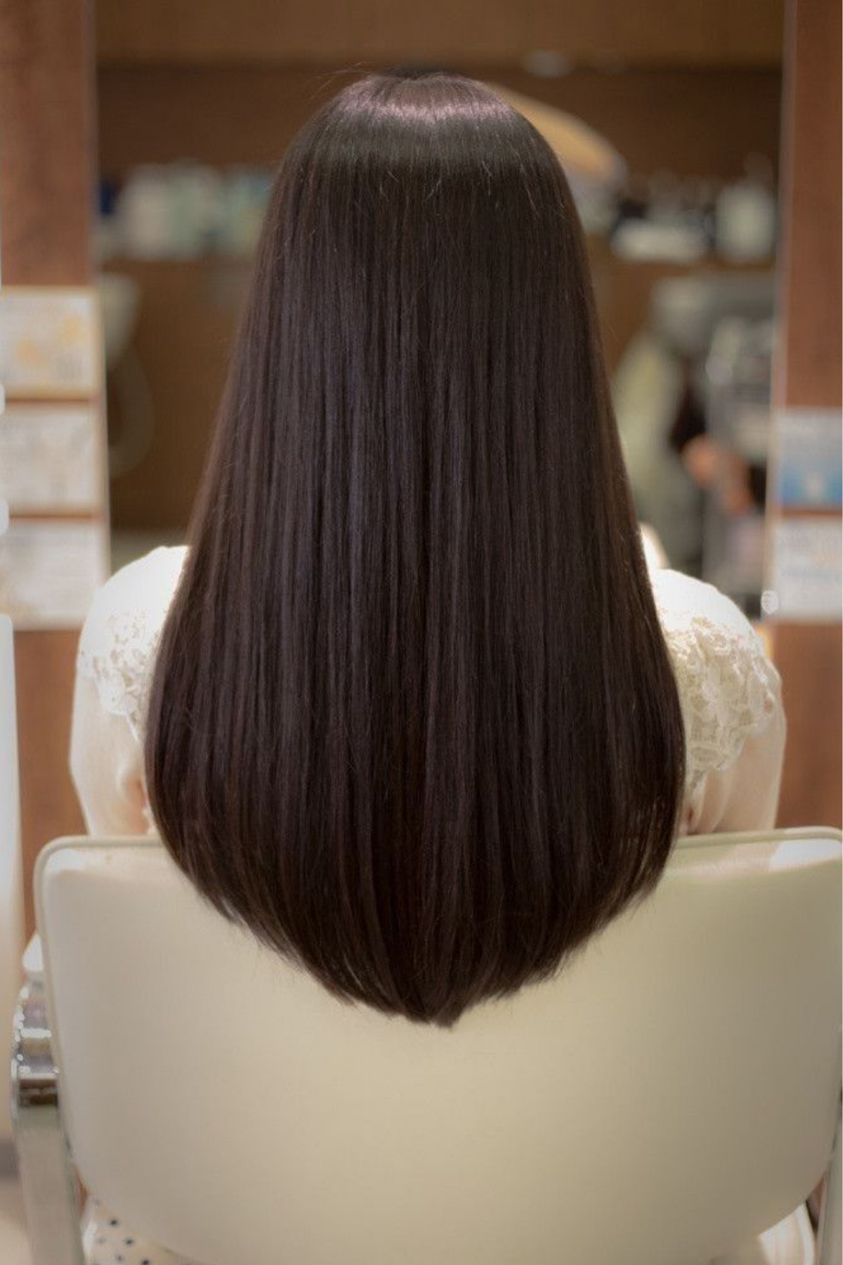 U-cut perimeter on thick hair from behind, full healthy ends