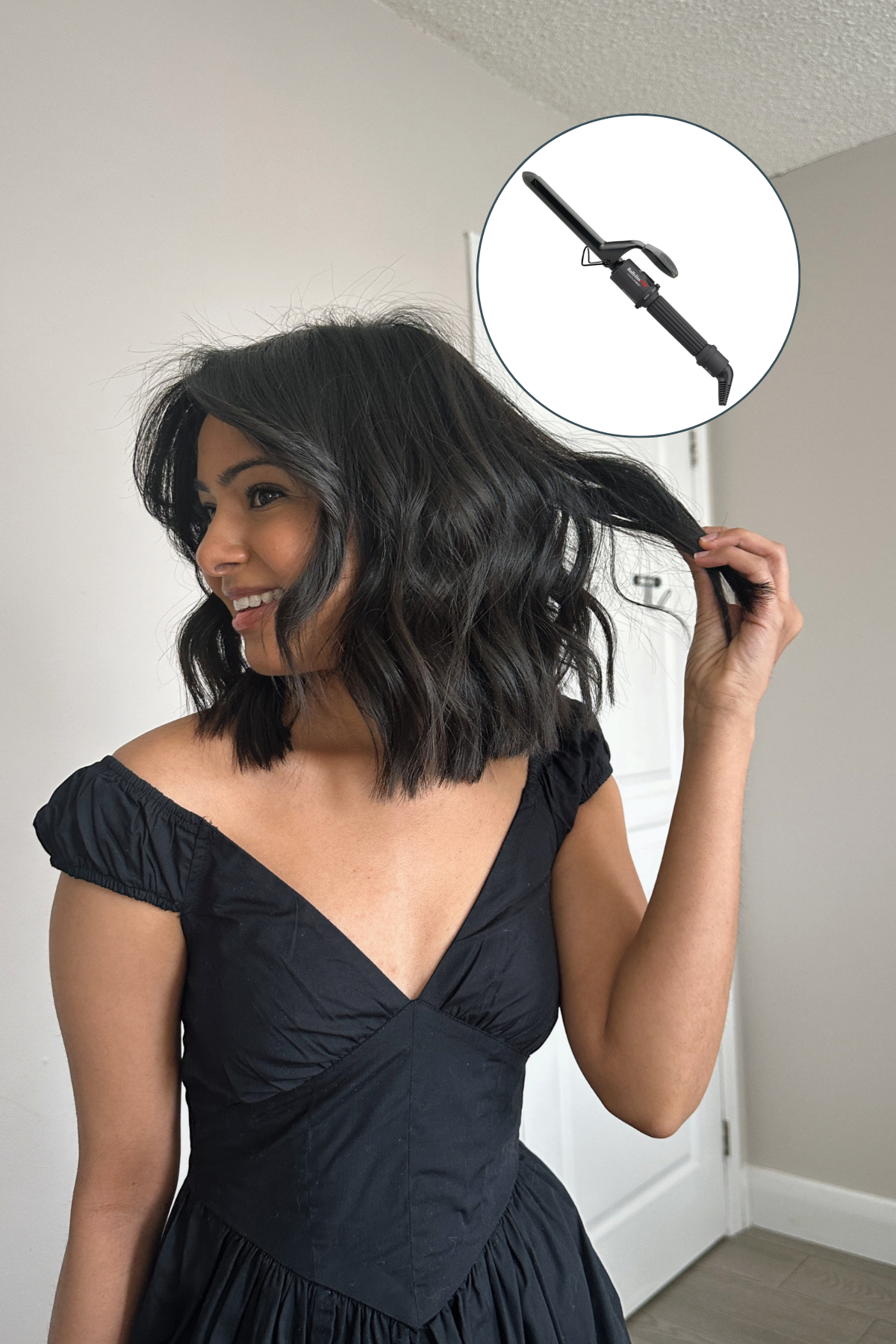 Woman with BaBylissPRO Porcelain Ceramic ¾" Spring Curling Iron