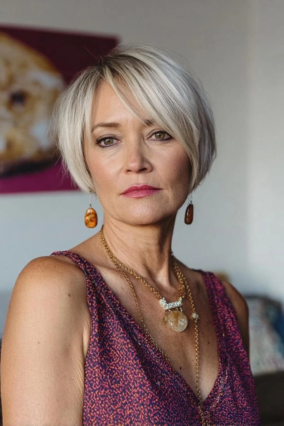 Woman with a Bixie Haircut for Women Over 50, styled with textured layers for a youthful and elegant appearance.