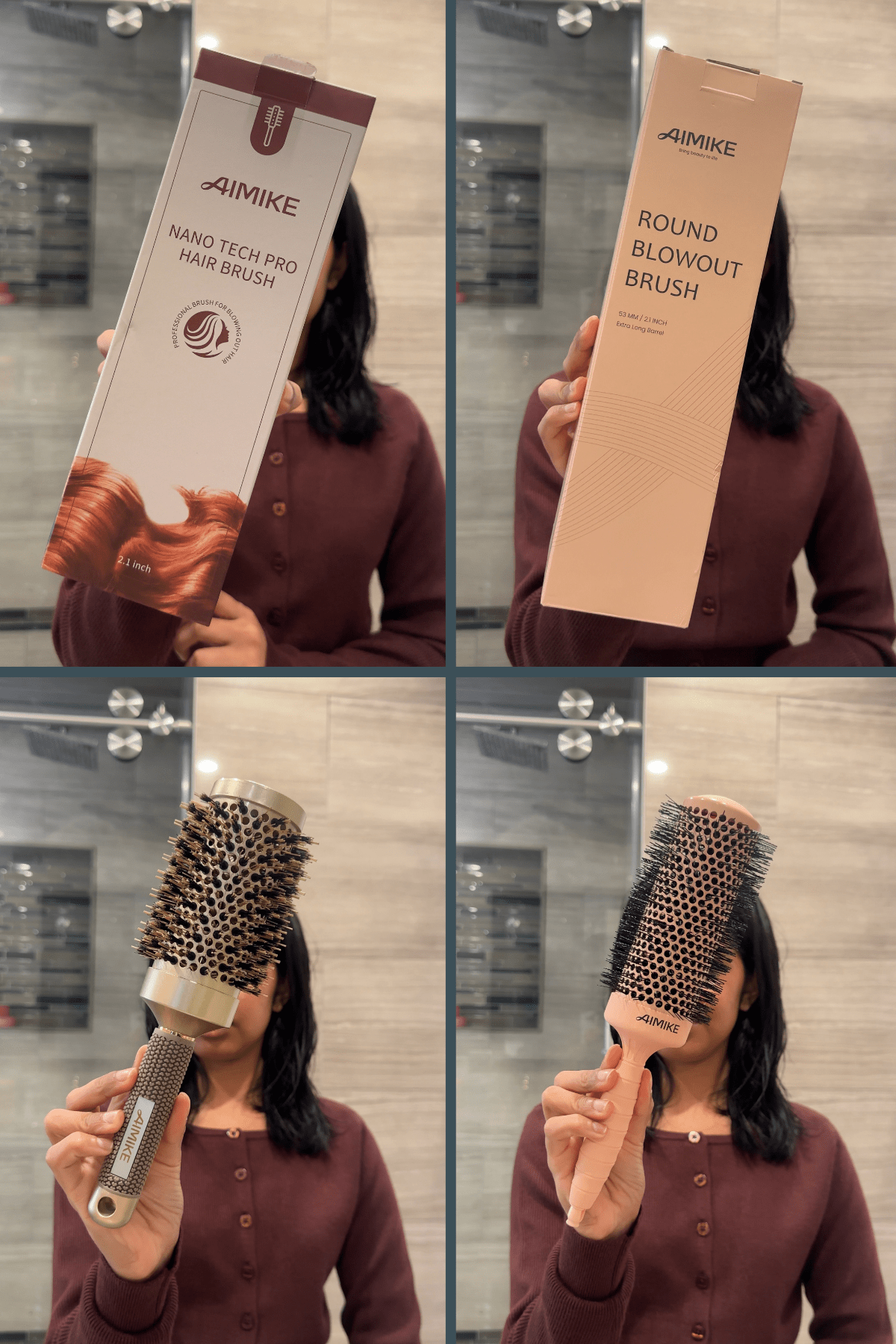 Jen unboxing the Aimike round brushes and showing the two brushes