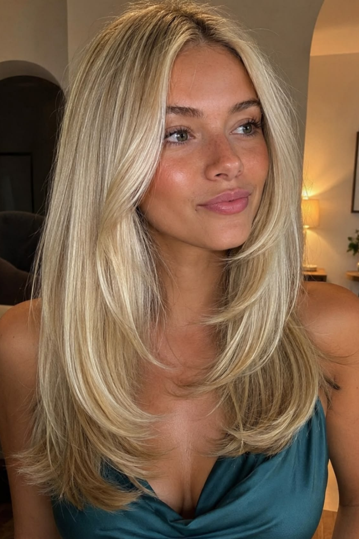 Face-framing layers on thick hair