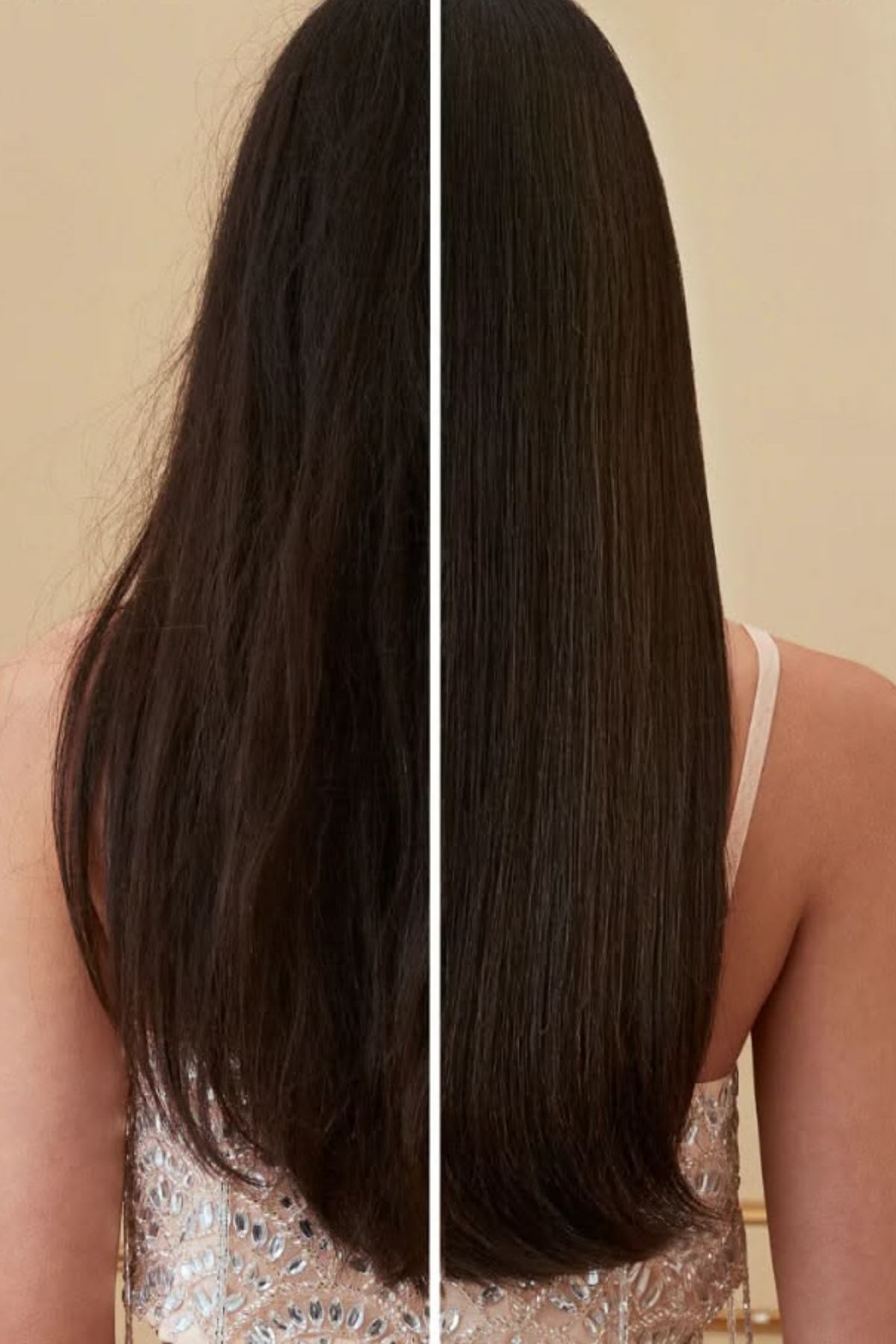 A woman with glossed vs non-glossed hair