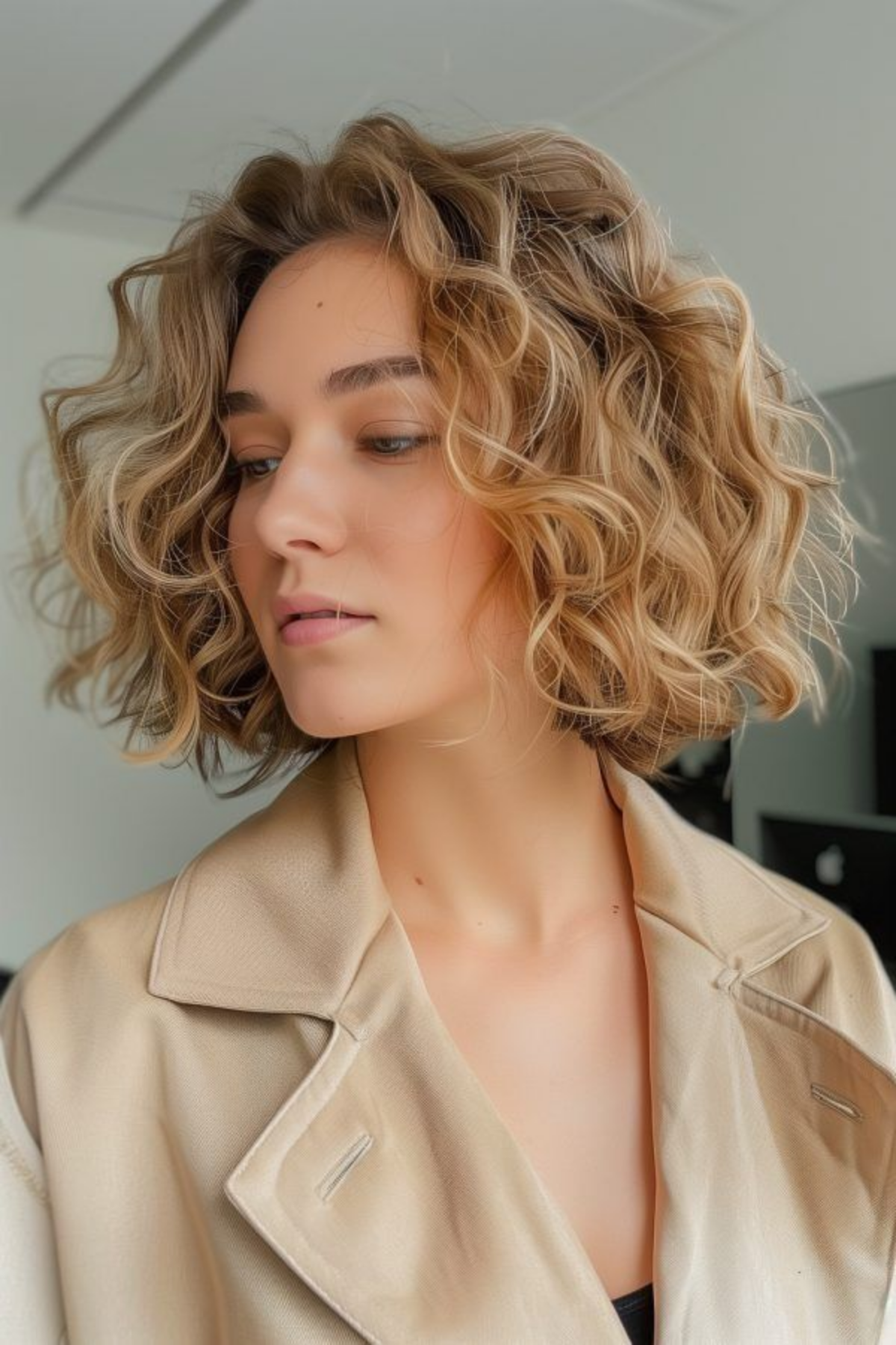 Wavy chin-length bob showing where a natural wave sits once it dries