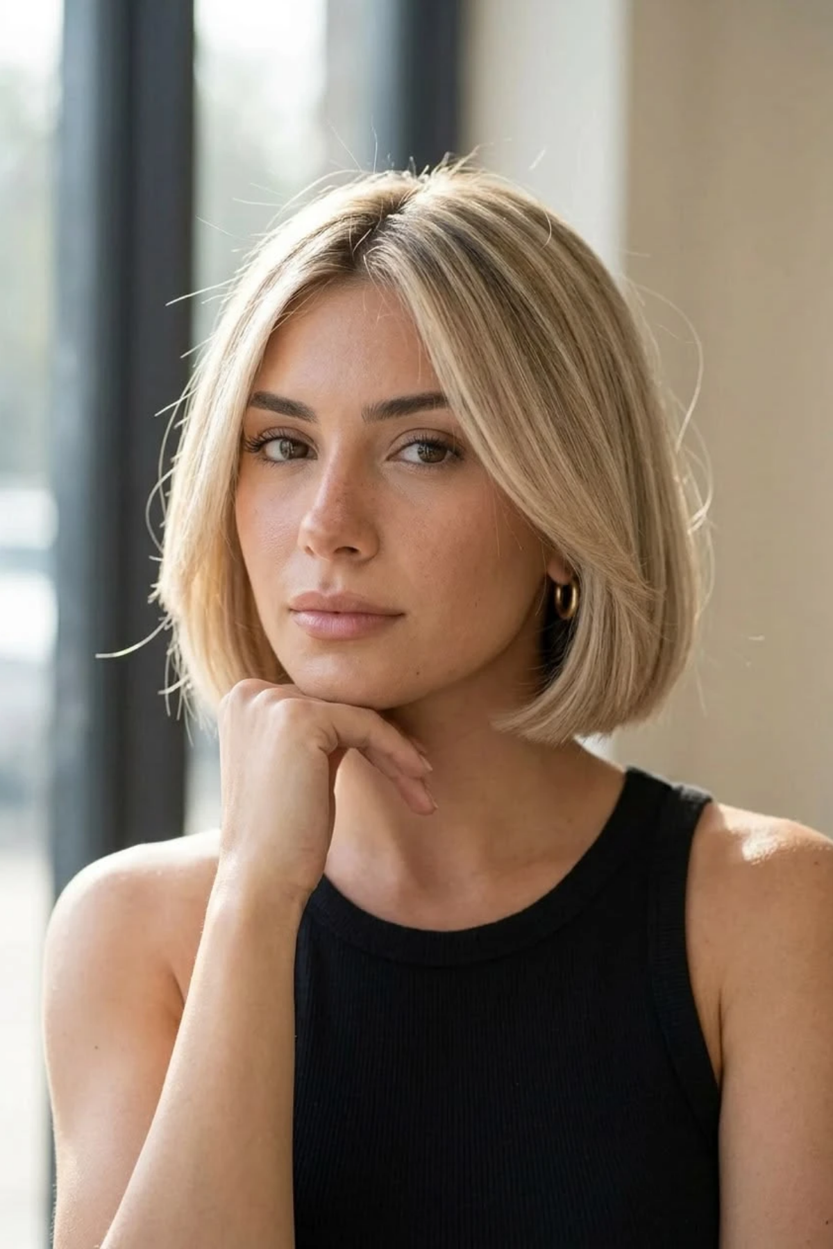 Italian bob with a structured chin-length line and no visible layering