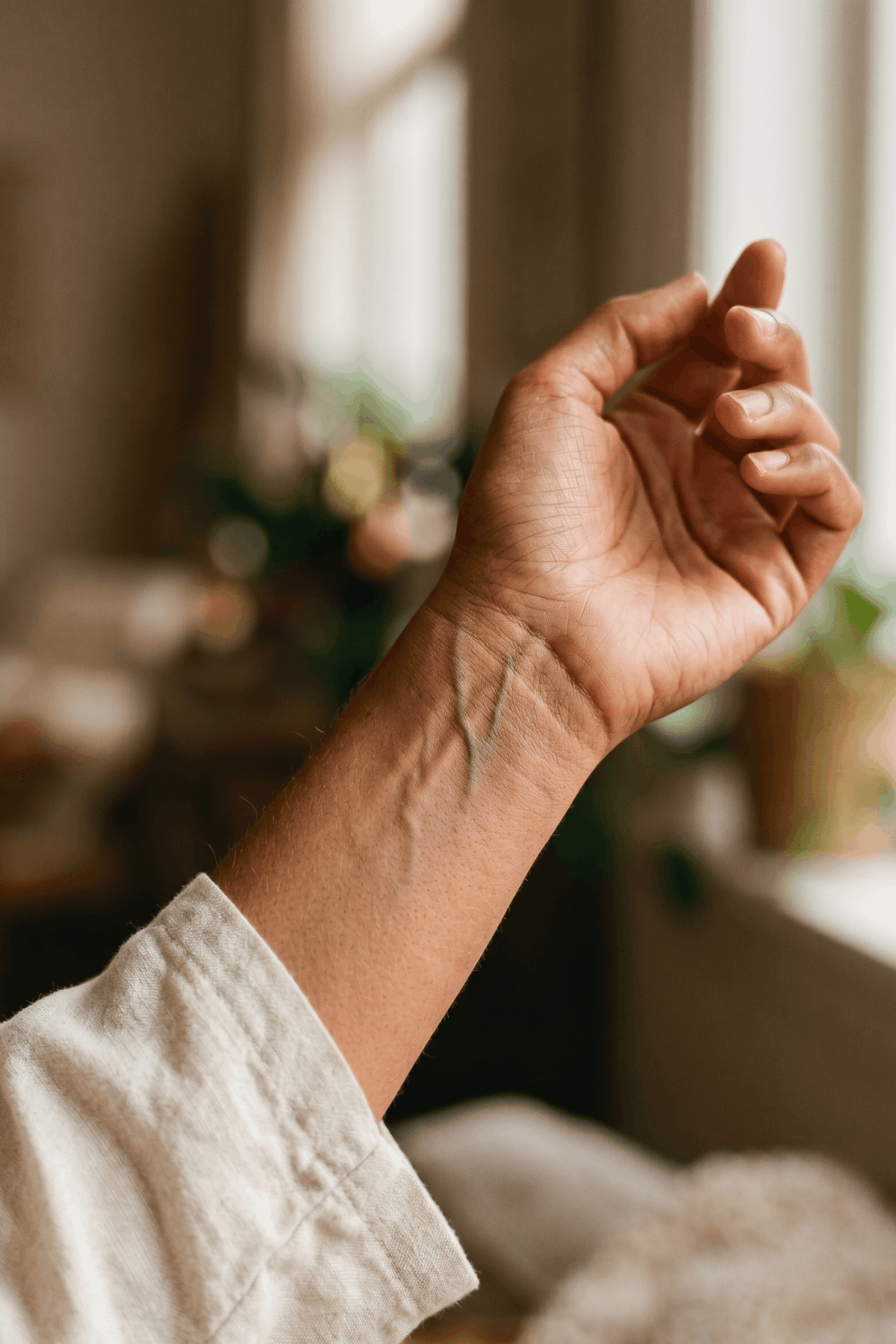 A person showing their arm veins
