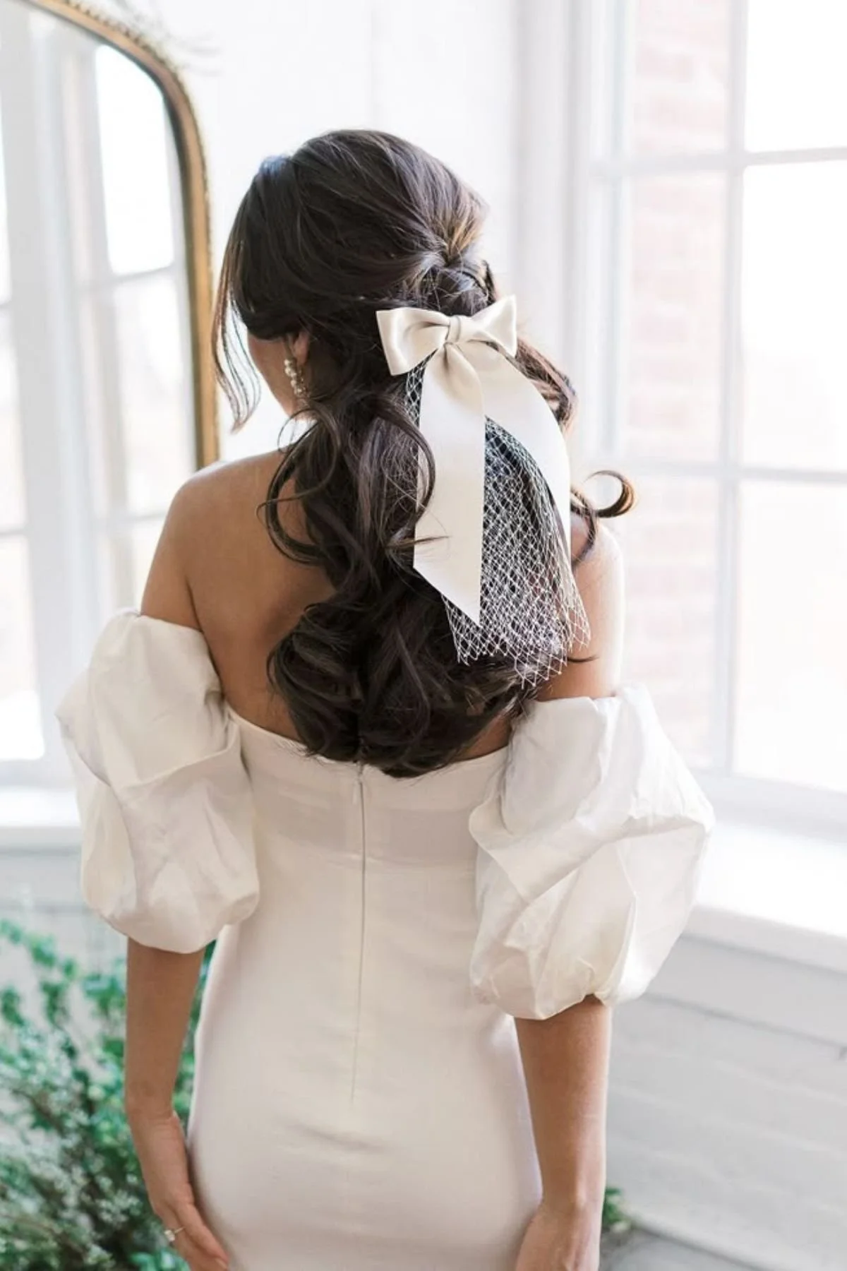 Romantic Half-Updo with Ribbon or Scarf Accent
