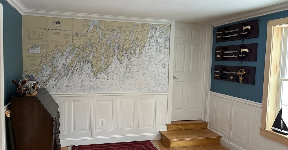 You can&rsquo;t go wrong with an accent wall! This beautiful study captures the coast of Maine. Here&rsquo;s what the client has to say about his new custom Nautical Chart Wallpaper. 

 &ldquo;It looks amazing and really sparks conversation when peop