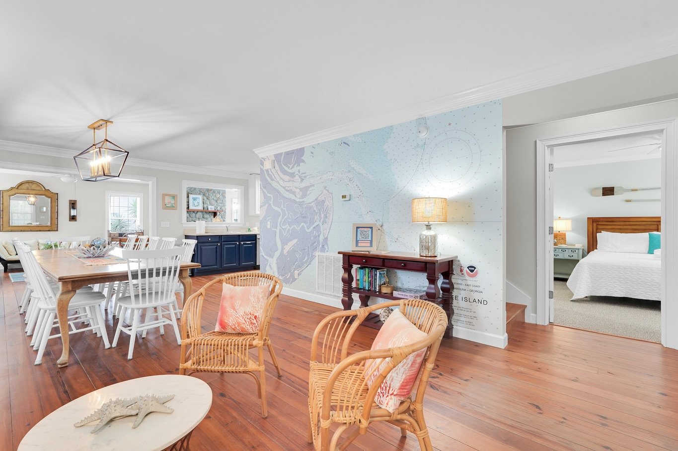We loved creating this custom Tybee Island wallpaper! The client was a joy to work with and chose the perfect colors. It adds the perfect nautical touch to this cozy coastal beach home. 

Even better? You can stay in this beautiful beach home&mdash;c