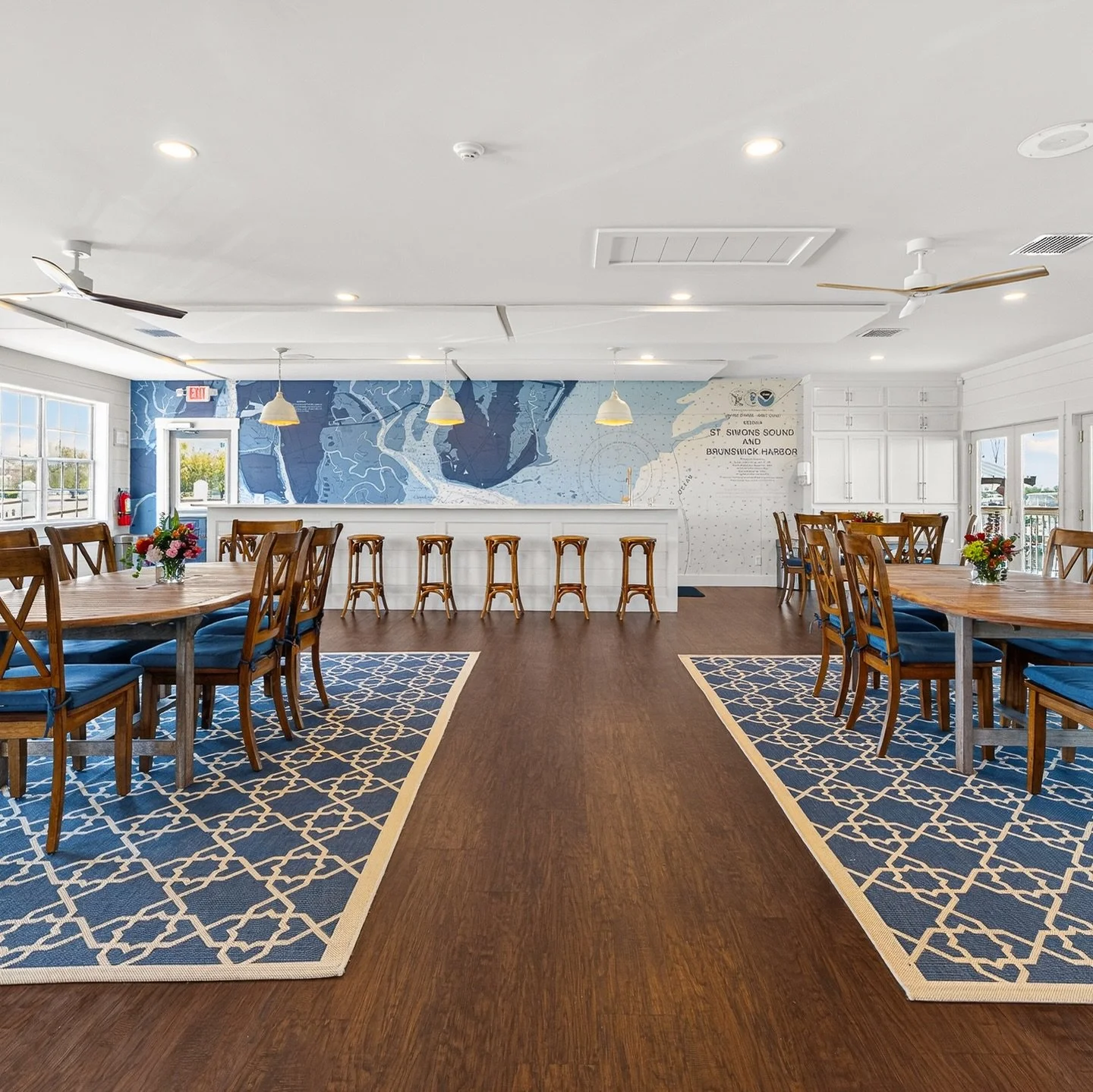 Where boat days begin and stories are made ⚓️🌊

As part of a renovation @brunswicklandingmarina this custom nautical chart wallpaper became the perfect accent wall&mdash;bringing in coastal blues and crisp whites that tie everything together effortl