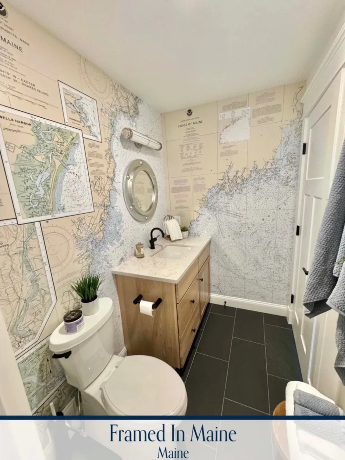 Welcome to our Wallpapered Weekly feature, where we highlight one of our favorite custom installs from our portfolio. ⚓️

🦞Framed in Maine🦞

Adorned with nautical chart wallpaper, this seaside nook has adjusted shallow ocean hues that accentuate So