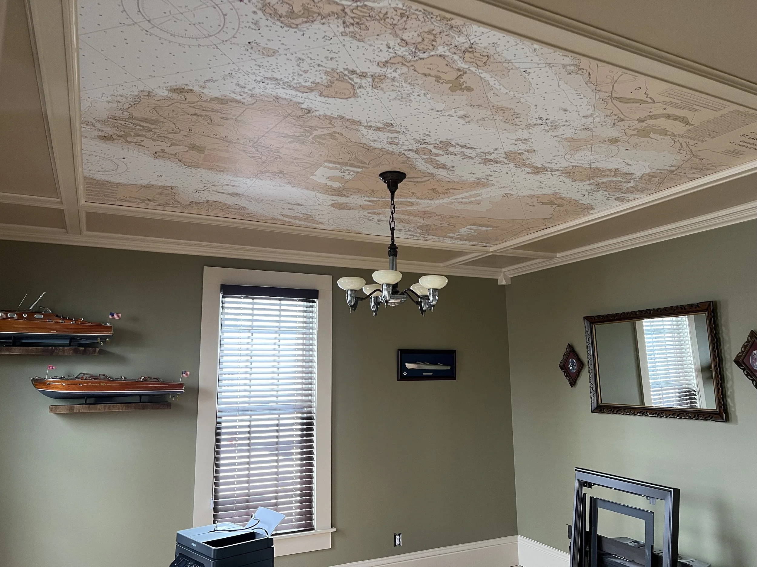 Custom Nautical Chart Wallpaper in a Historic Thousand Islands Home