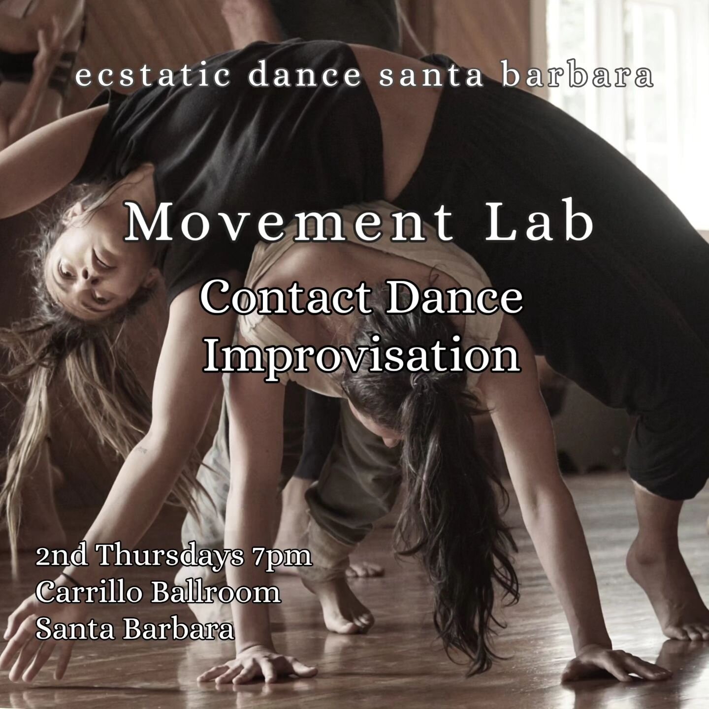 Every SECOND Thursday
7pm Movement Lab
Contact Improv Jam 

Movement Lab is a space where we dance, play, move and have full permission to get weird. There is class at 7pm on Contact Improvisation and some other basic movement techniques, followed by