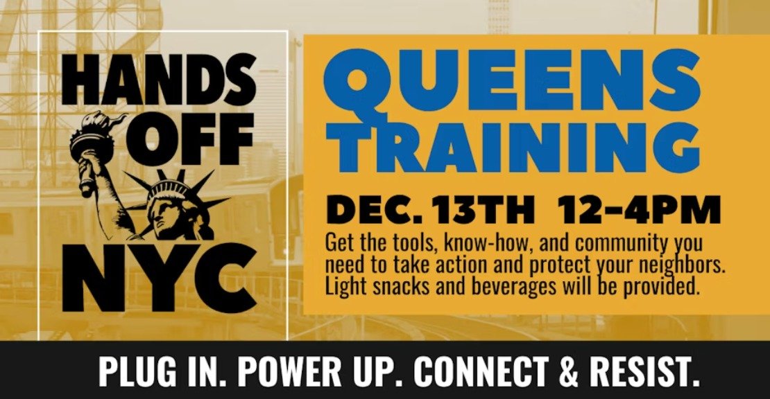 Our good friends at @handsoffnyc, a coalition of unions, faith leaders, and community groups standing together in nonviolent resistance against ICE raids, have a training next Saturday, December 13, from 12-4 pm. We&rsquo;ll be there. The event is at